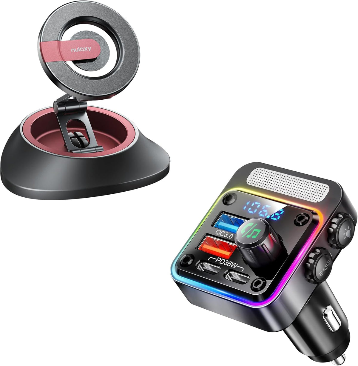 Nulaxy S08 Magsafe Car Mount & NX16 Bluetooth 5.3 Car Adapter