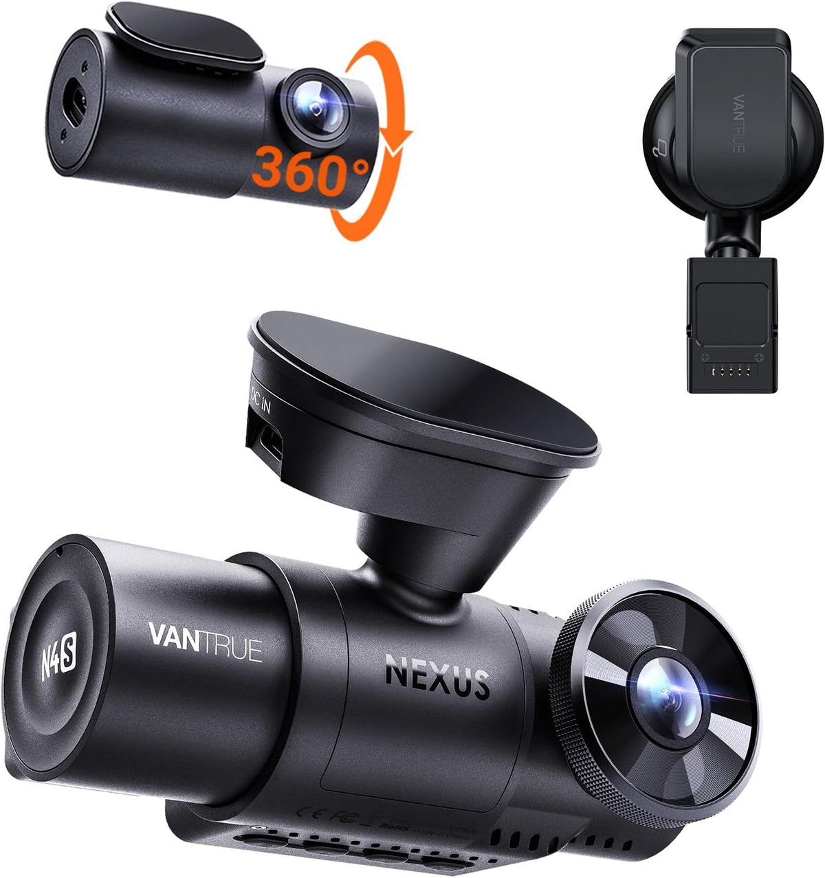 【Bundle: Vantrue New N4S(RC18) Dash Cam + GPS Suction Mount】 STARVIS 2, PlatePix, 2.7K+1440P+1440 Front Inside Rear Dashcam, 24/7 Buffered Parking Mode, Support 1TB Max