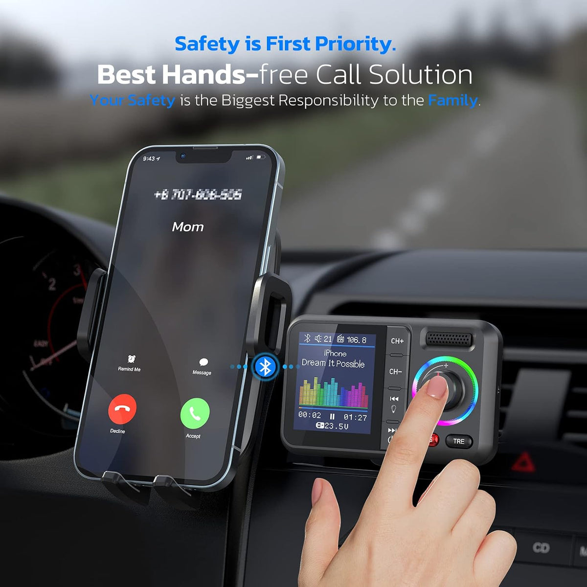 Nulaxy Bluetooth Car Adapter with Large Color Screen, Air Vent Installation