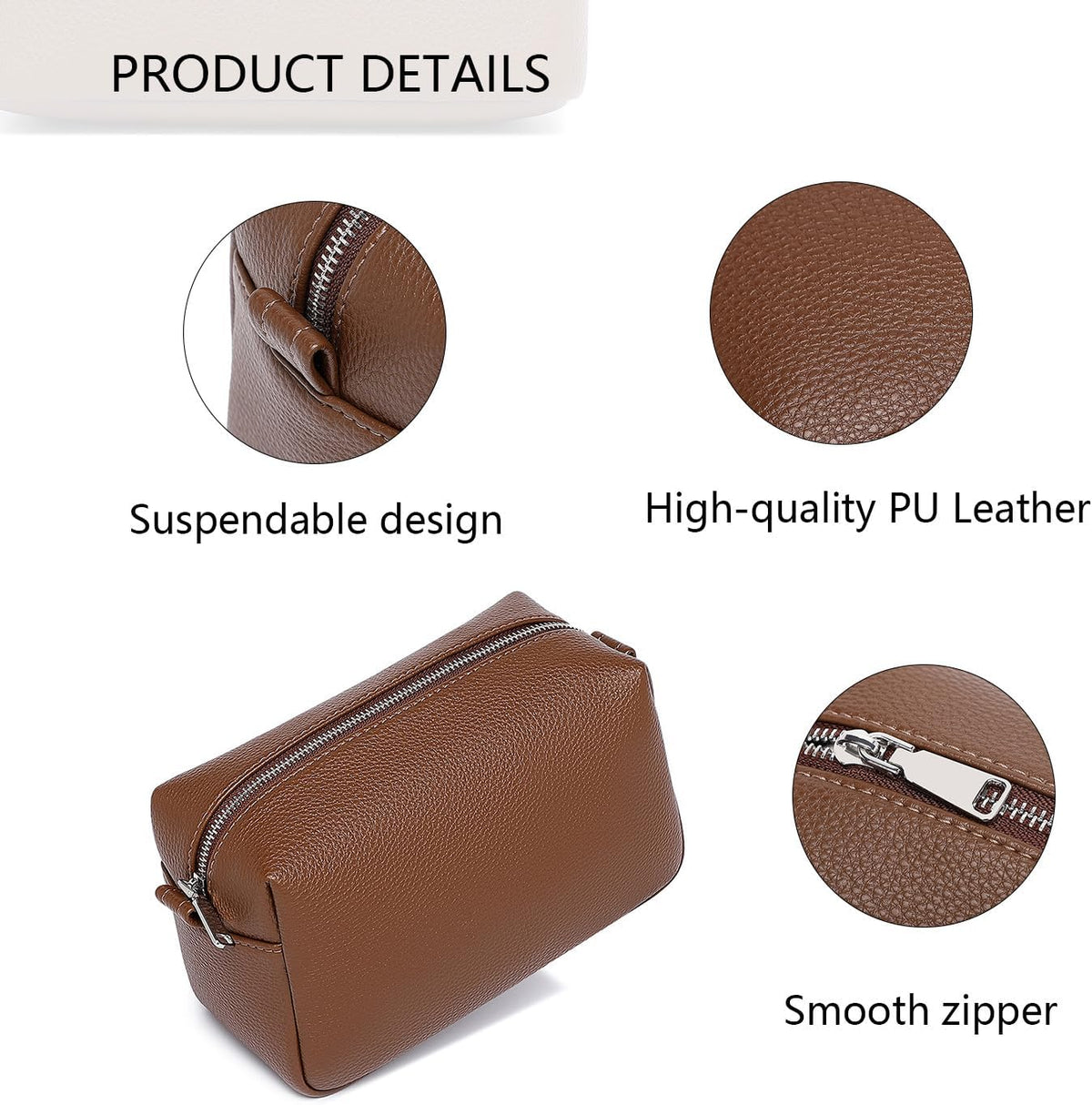 Travel Makeup Bag, Ring Clasp Wristlet Organizer (Toffee Brown)