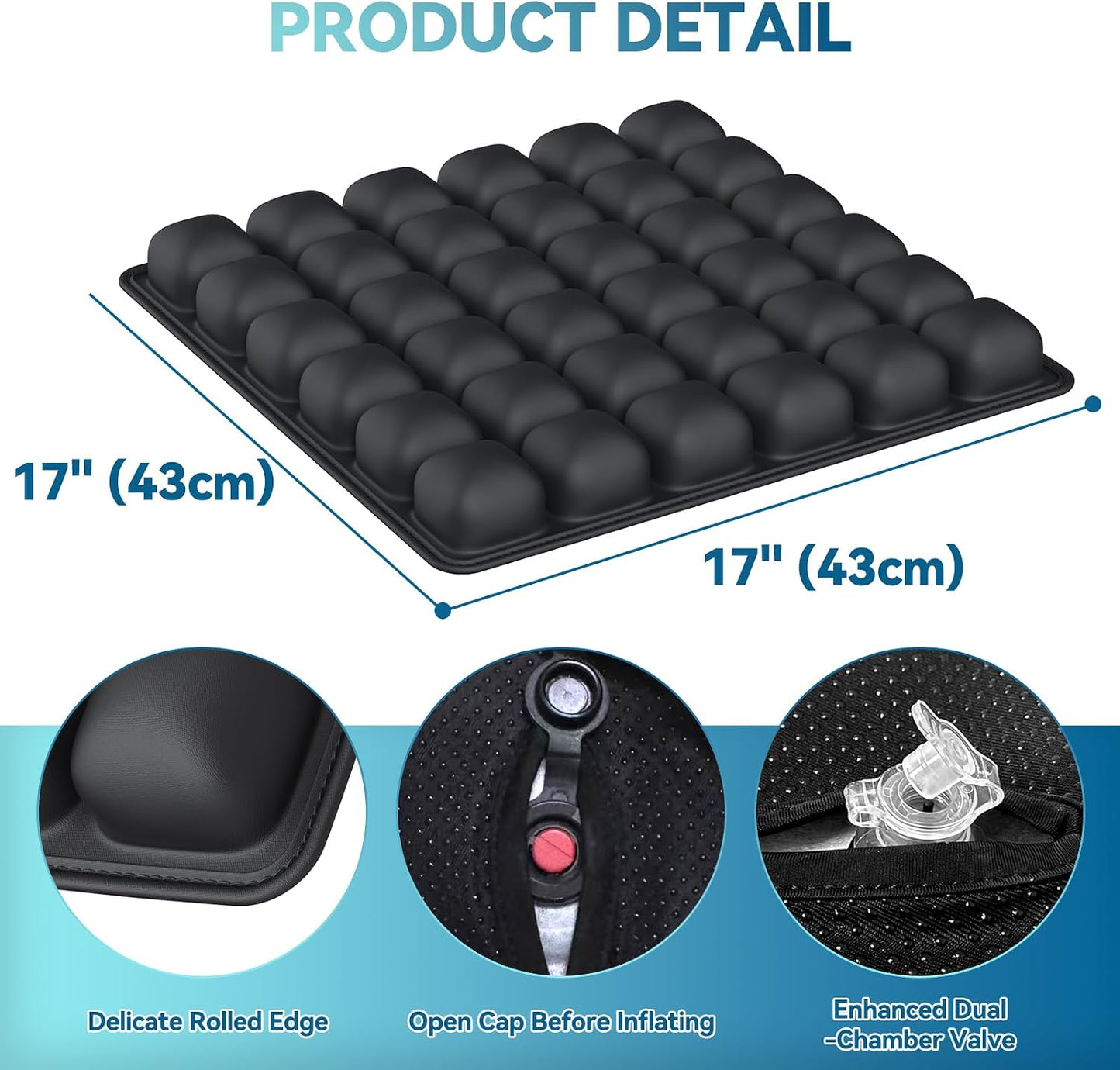 Airplane Seat Cushion for Long Flights, Inflatable Travel Seat Cushion with Built-in Pump, 36 Air Cell Portable Seat Pad, Foldable Non-Slip Cushion for Plane, Office Chair, Car, Stadium (Black)