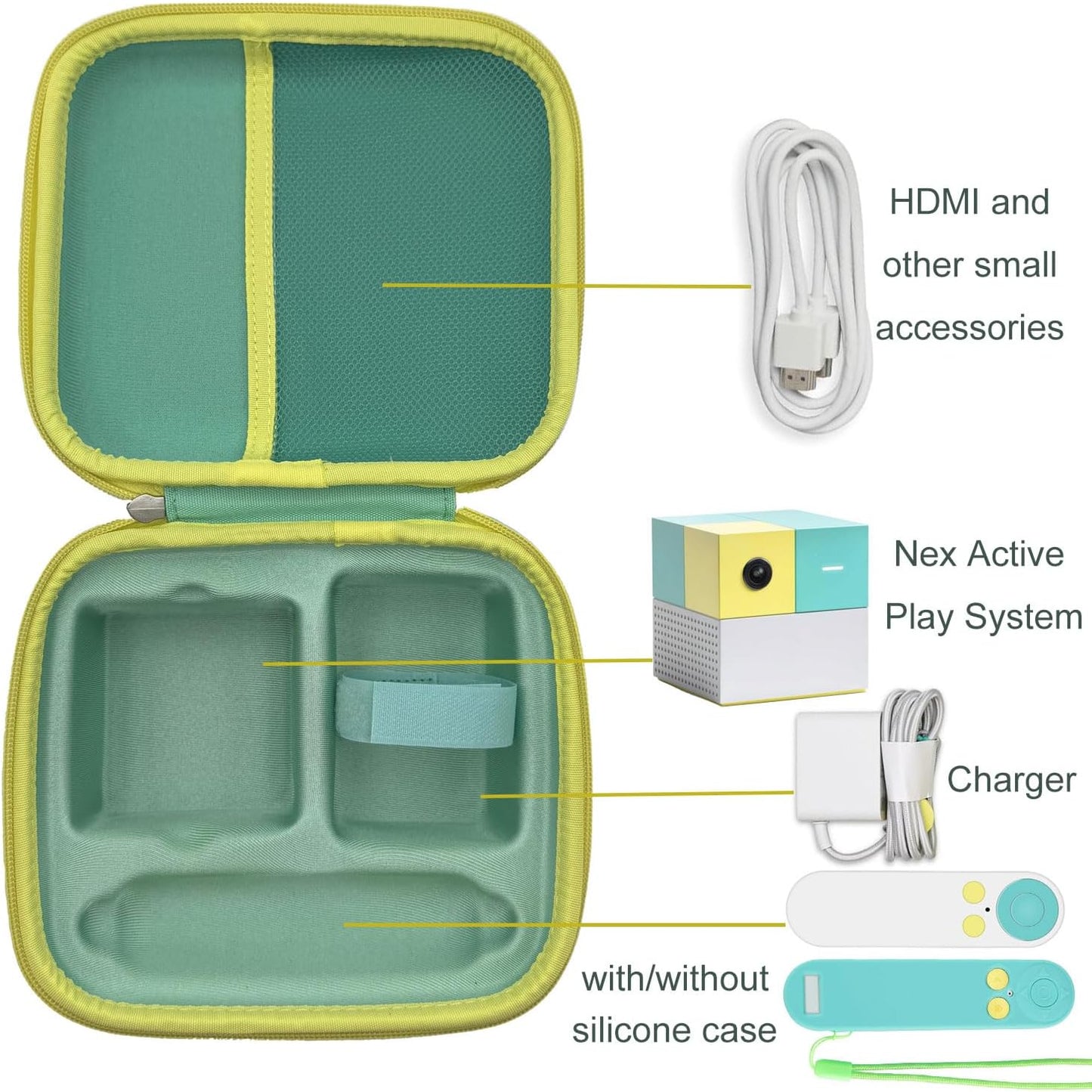 Thisness Travel Carry Case Compatible with Nex Playground Game System Custom Design Hard Shell Storage Case Nex Protective Accessories, Green and Yellow