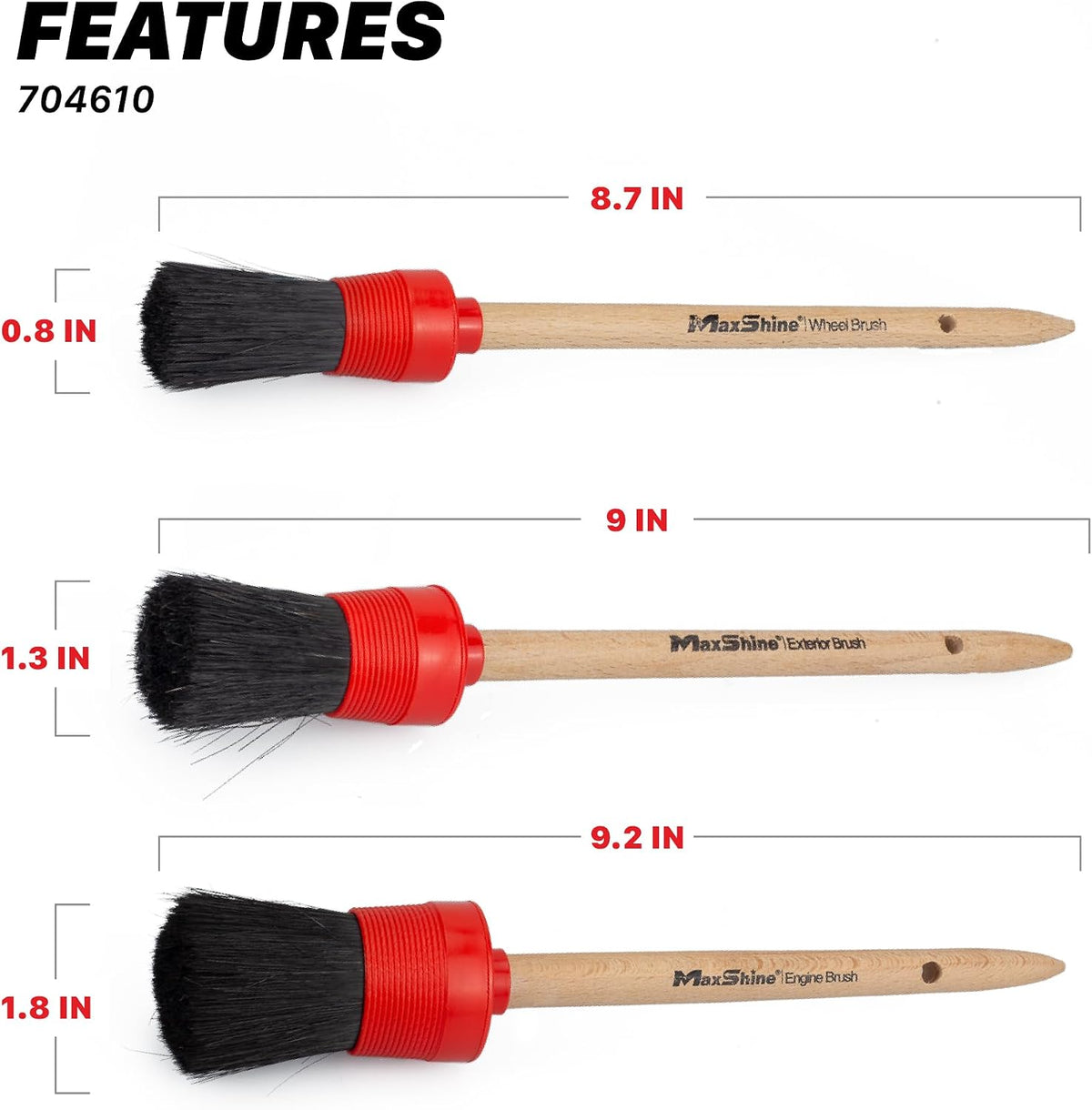 Maxshine Detailing Brushes Set (3-Piece) – Brush Width: 0.8", 1.3", 1.8" – Scratch-Free Soft Bristles, Ergonomic Grip – Versatile Car Detailing for Interior & Exterior