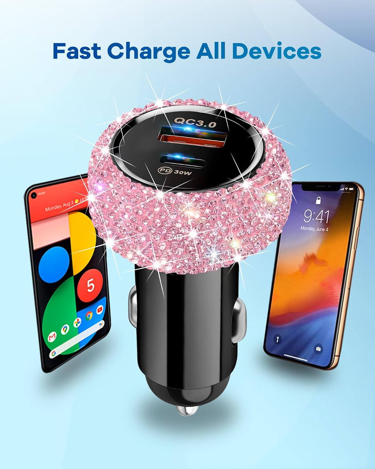 Bling Car Charger,Type C Charger Fast Charging,Cigarette Lighter Adapter