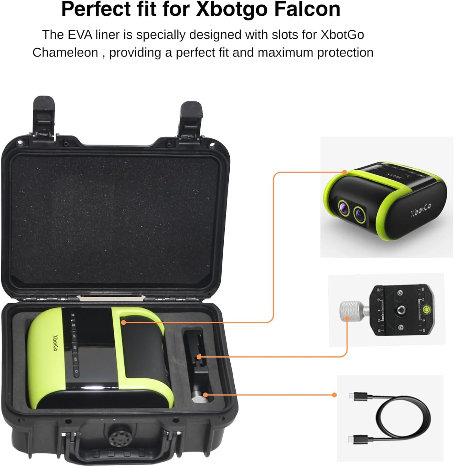 Carrying Case for XbotGo Falcon | Waterproof, Shockproof & Dustproof, Secure Lock & Ventilation System, Durable PP Plastic with EVA, Storage & Travel
