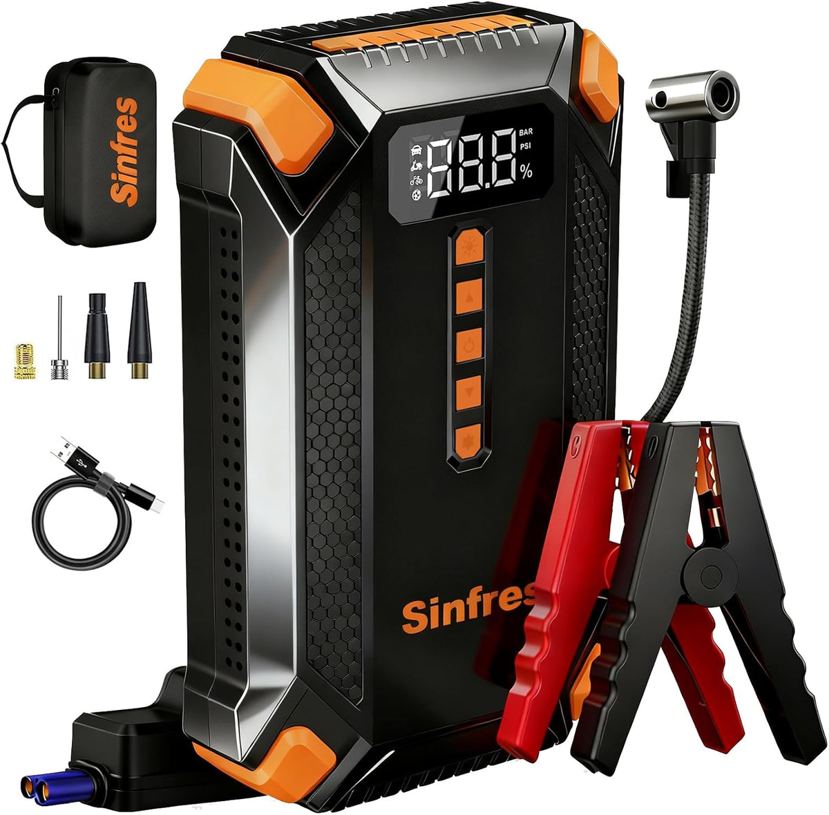 1000A 12V Jump Starter with Air Compressor, Portable Battery Booster Pack