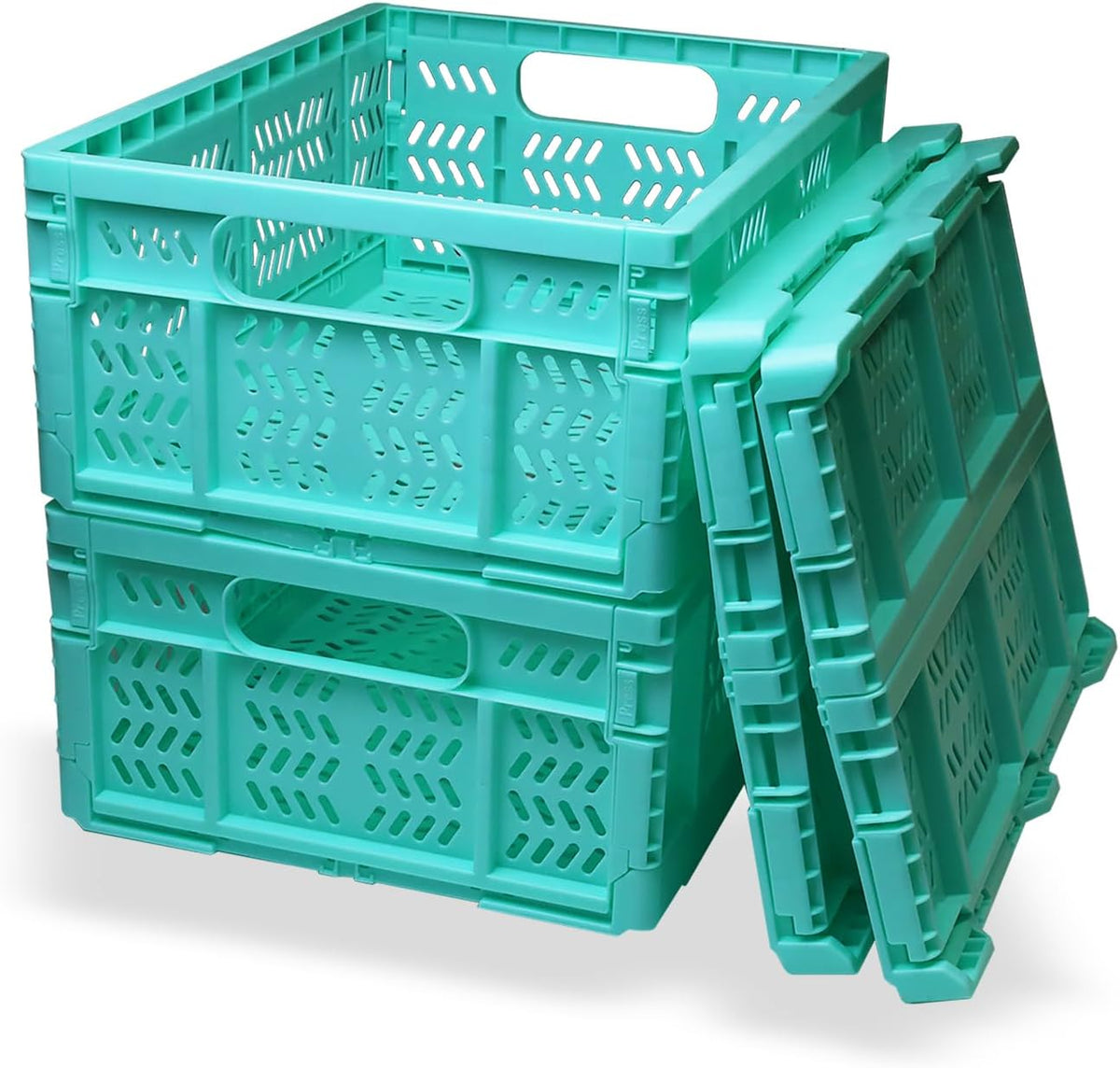 20L Folding Crate, 4Pack Plastic Storage Baskets Organizer for Home and Office,Collapsible Storage Crates for Home Office and Outdoor Organizer. (Green)