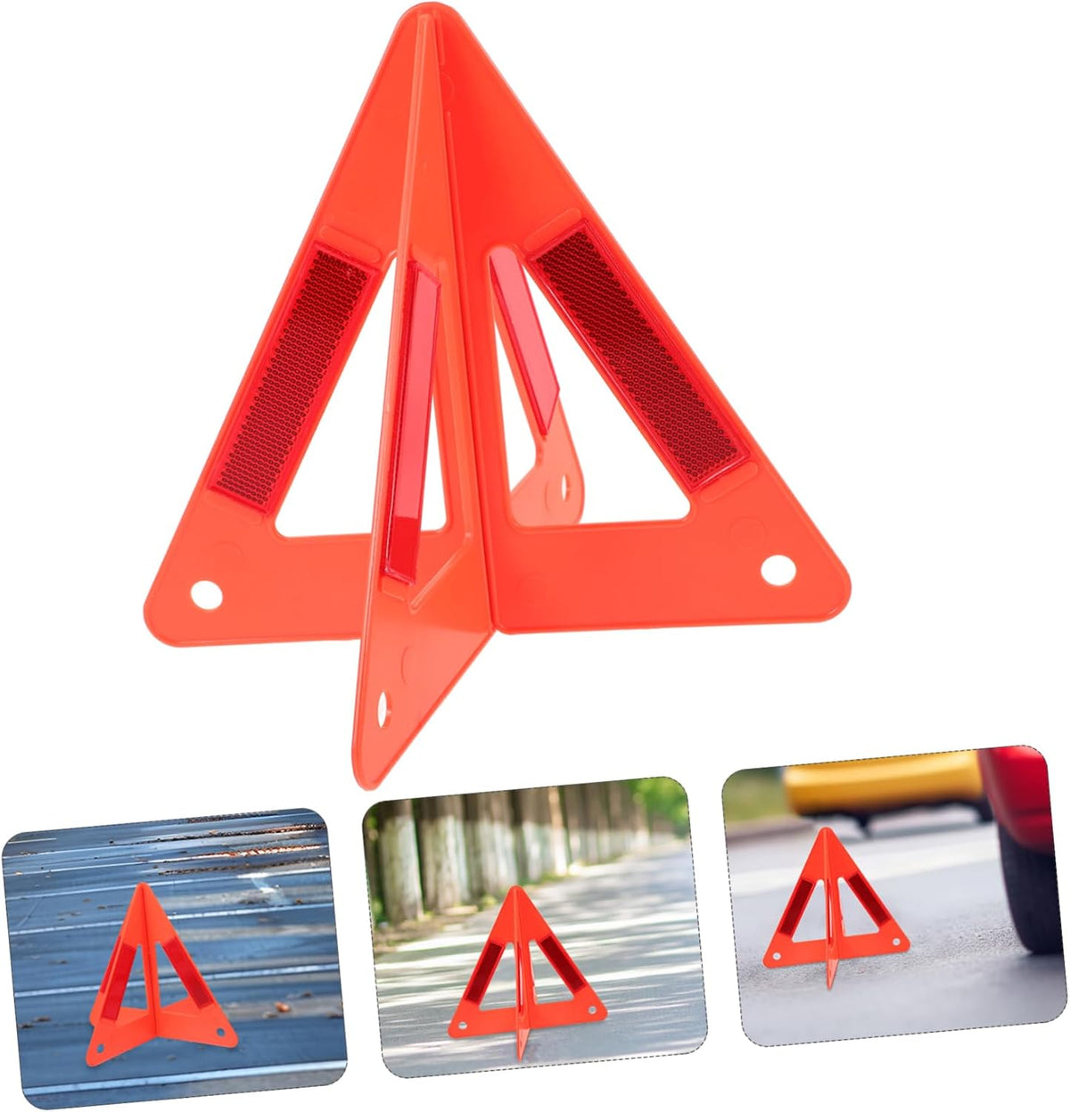 VOSAREA Car Road Emergency Triangle Warning Signs 2 Sets Plastic Red