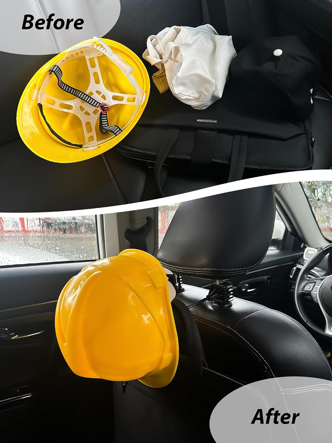 2 Pack Hard Hat Holder for Truck, Heavy Duty Metal Work Truck Accessories for Car Seat Headrest, Seat Back Hanger with Double Hook for Safety Helmet Vest Caps Jackets