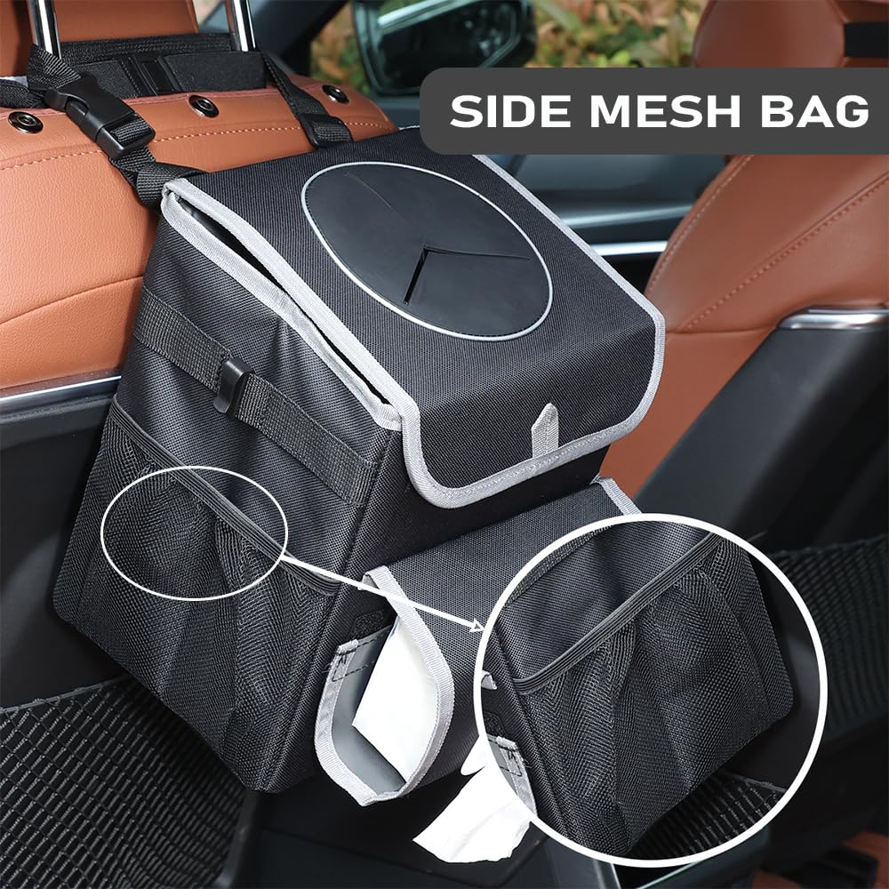upra Car Trash Can with Lid,Bag Hanging Storage Pockets,Adjustable Tissue Holder & Straps,Portable Waterproof Garbage Bin, 1.98 Gal Large Capacity Multipurpose Bin