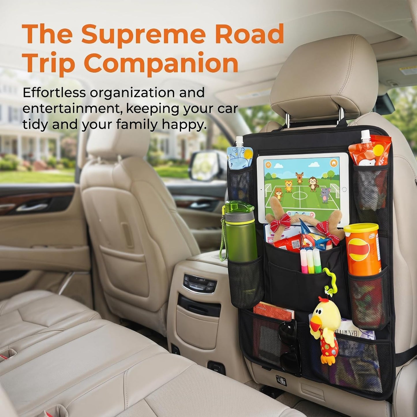 Car Backseat Organizer with 10" Tablet Holder, Seat Back Protectors Kick Mats for Kids Toddlers, Large Storage Pockets Travel Accessories for SUV Minivan Airplan 2 Pack