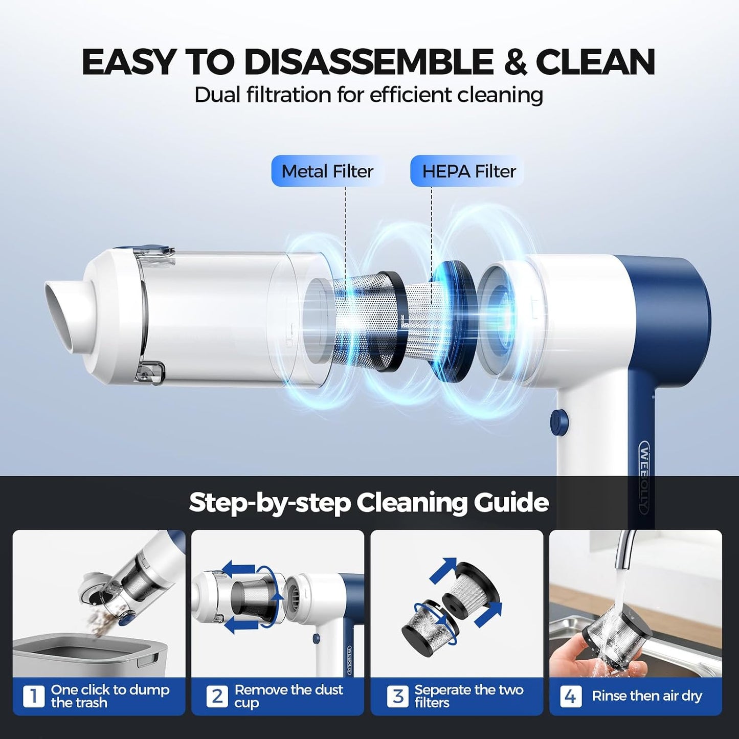 Car Vacuum/Air Duster Portable Cordless - 16000PA High Power Handheld Vacuum with 85,000RPM Brushless Motor, 4-in-1 Rechargeable Mini Vacuum & Blower & Pump for Car Detailing, Home, Office, Pet Hair