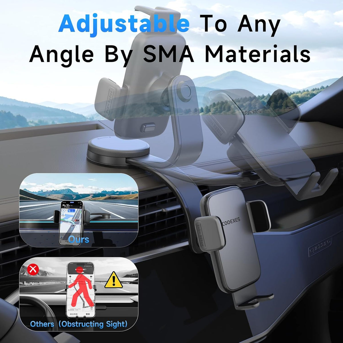 Car Phone Holder, 360°Rotation Vacuum Suction Cup Phone Mount - 108LBS Nano Gel for Car, Bendable Arm & One-Hand Release, Truck Phone Holder for iPhone 17 Pro Max Samsung Android