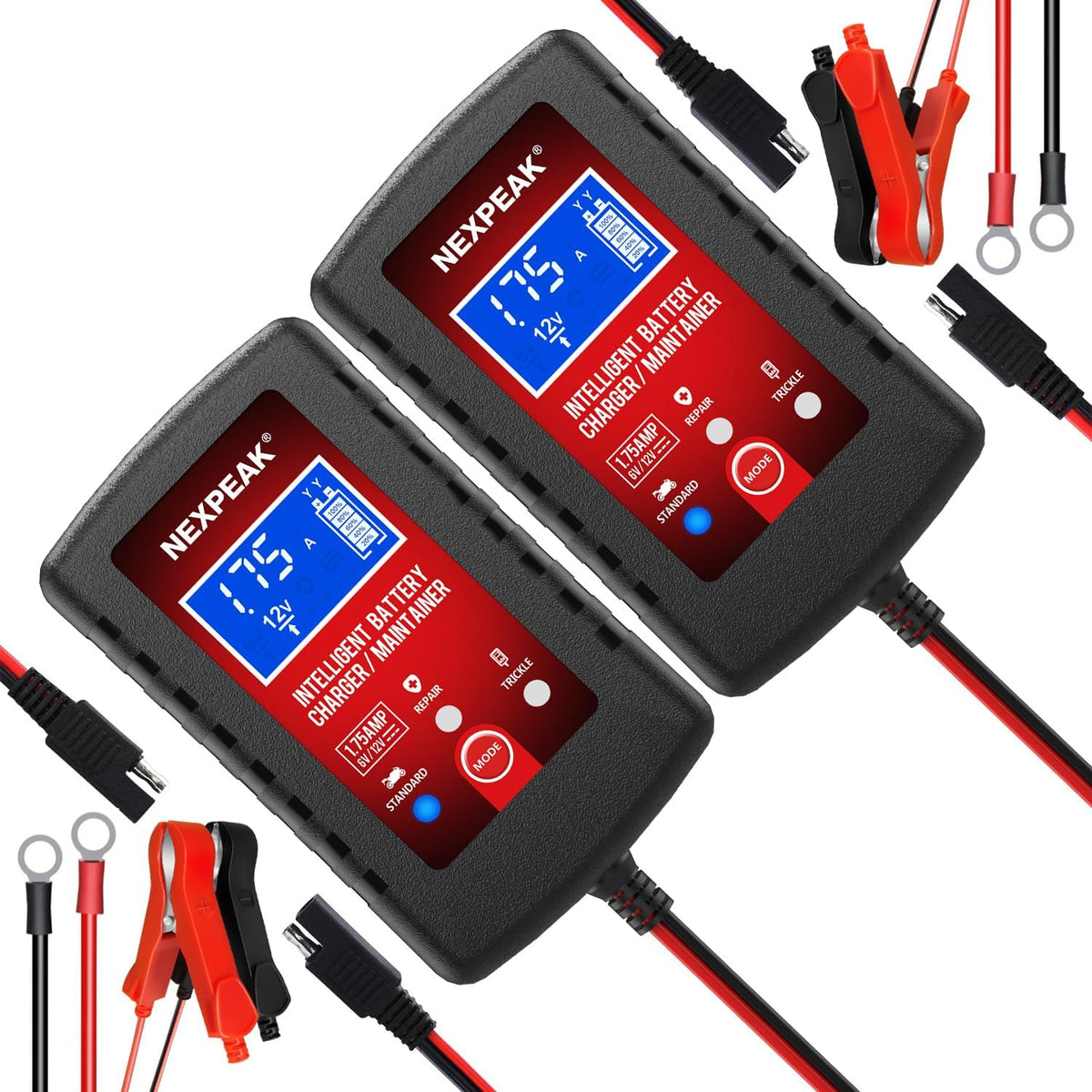 2-Pack 1.75A Car Battery Charger 6V &12V Battery Maintainer Trickle Charger