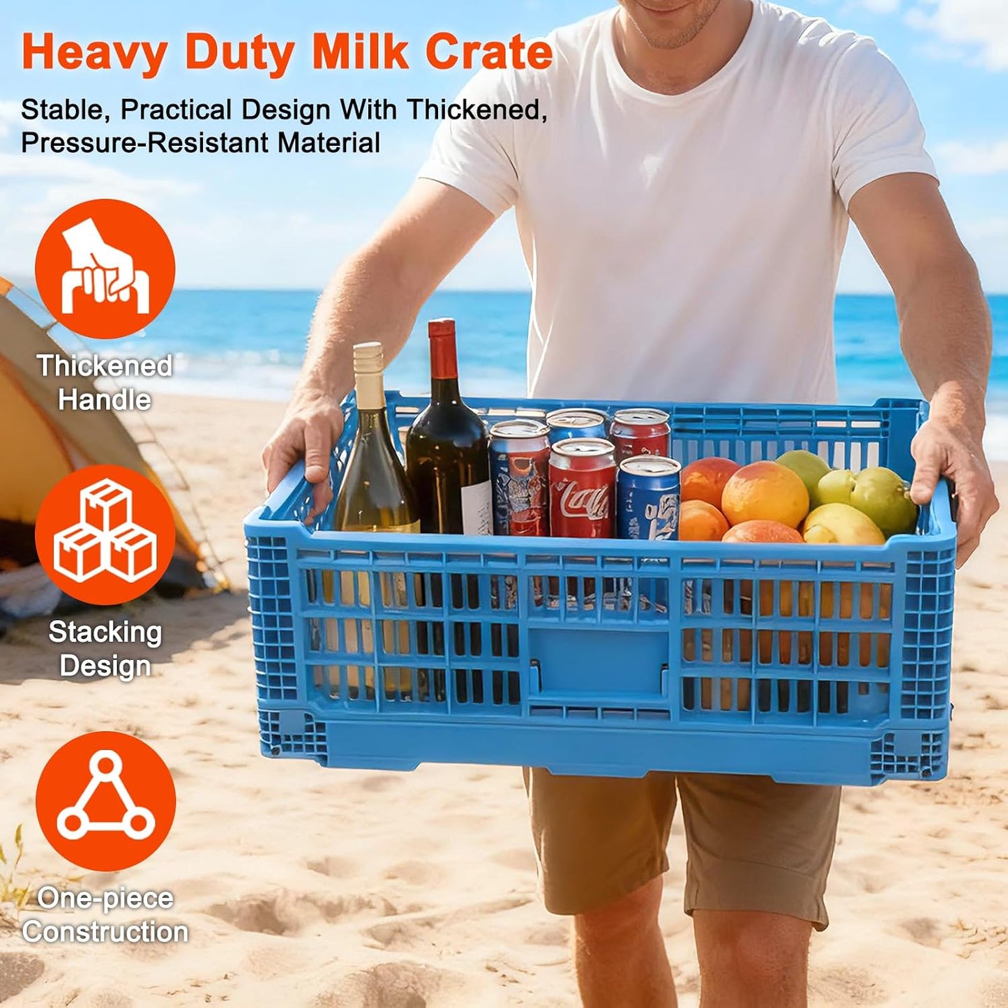 52L Plastic Collapsible Storage Bins with Handles, | Stackable Folding Storage Crates, Hold 130 lbs Per Bin, Heavy Duty Milk Crates Containers for Home Organizing