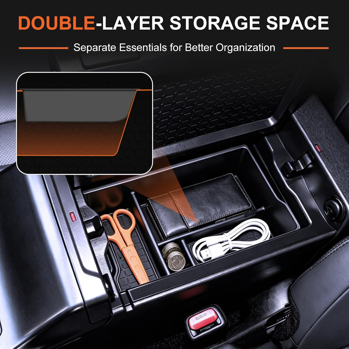 4PCS Center Console Organizer Tray Compatible with 2026 Toyota RAV4 Armrest Bottom Tray Center Console Silicone Pad 6th Gen RAV4 Hybrid&PHEV Interior Accessories