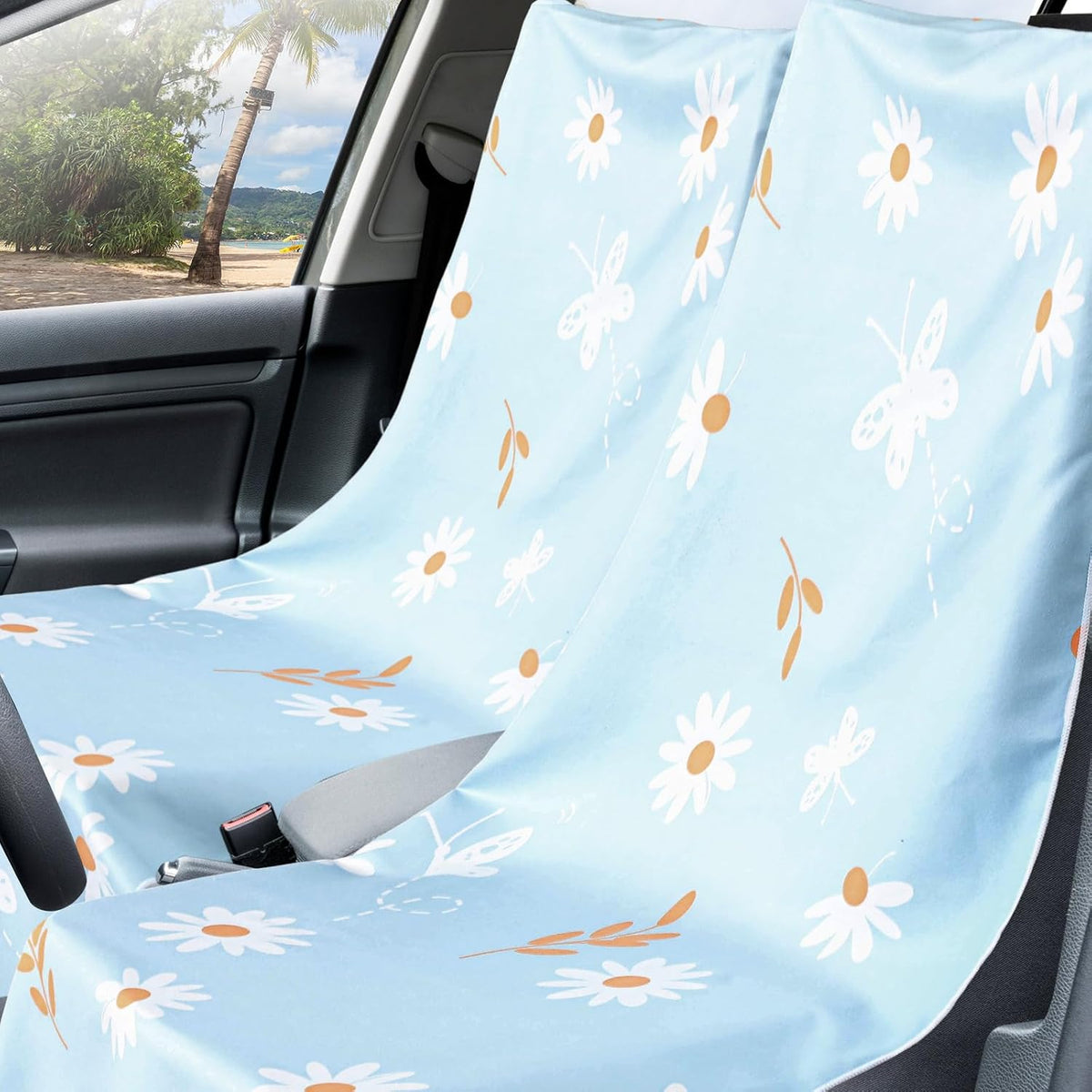 Hahafelt 2 Pack Car Seat Towel Cover with Storage Bag, Daisy