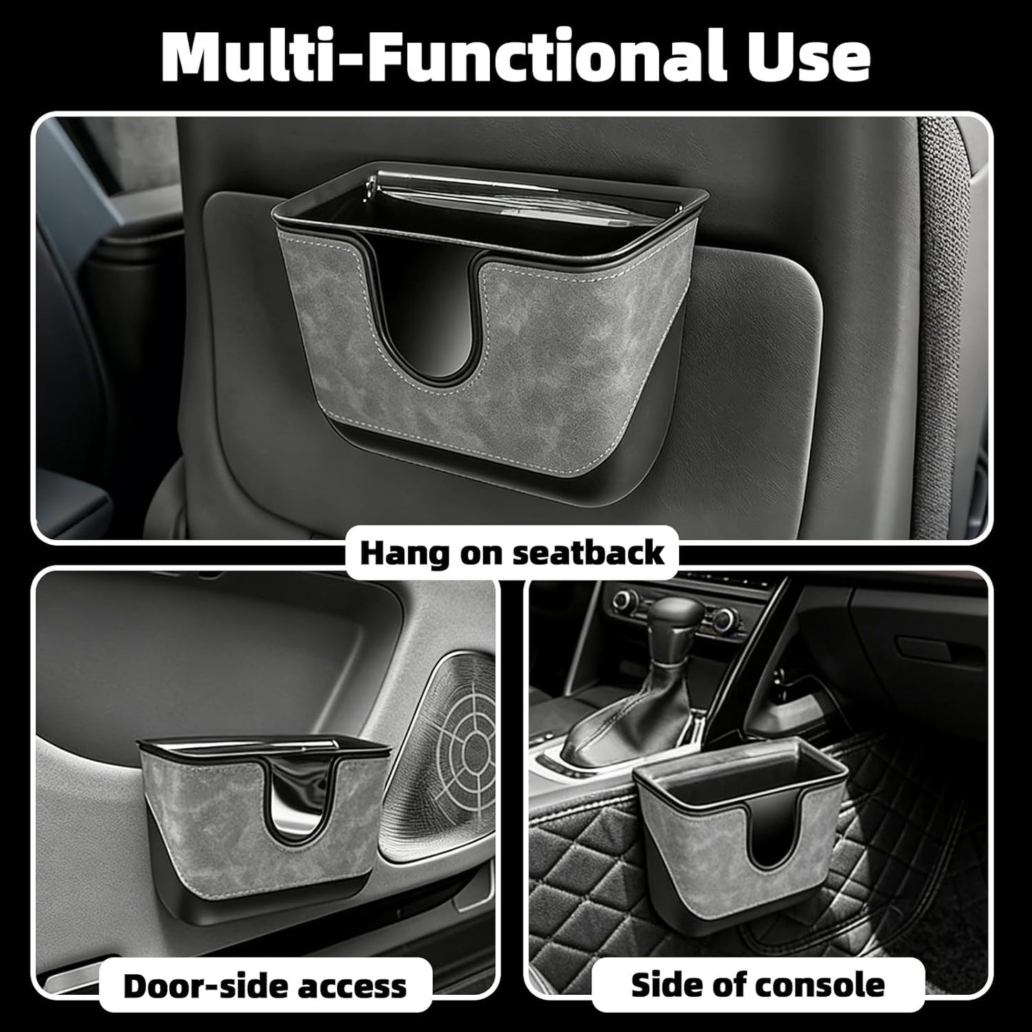 Small Car Trash Can with Double-Layer Design,Leakproof Hanging Car Trash Bin with Large Capacity & Elastic Back Clip,Multi-Purpose Automotive Garbage Can,Vehicle Garbage Bin for SUV Truck (Black)