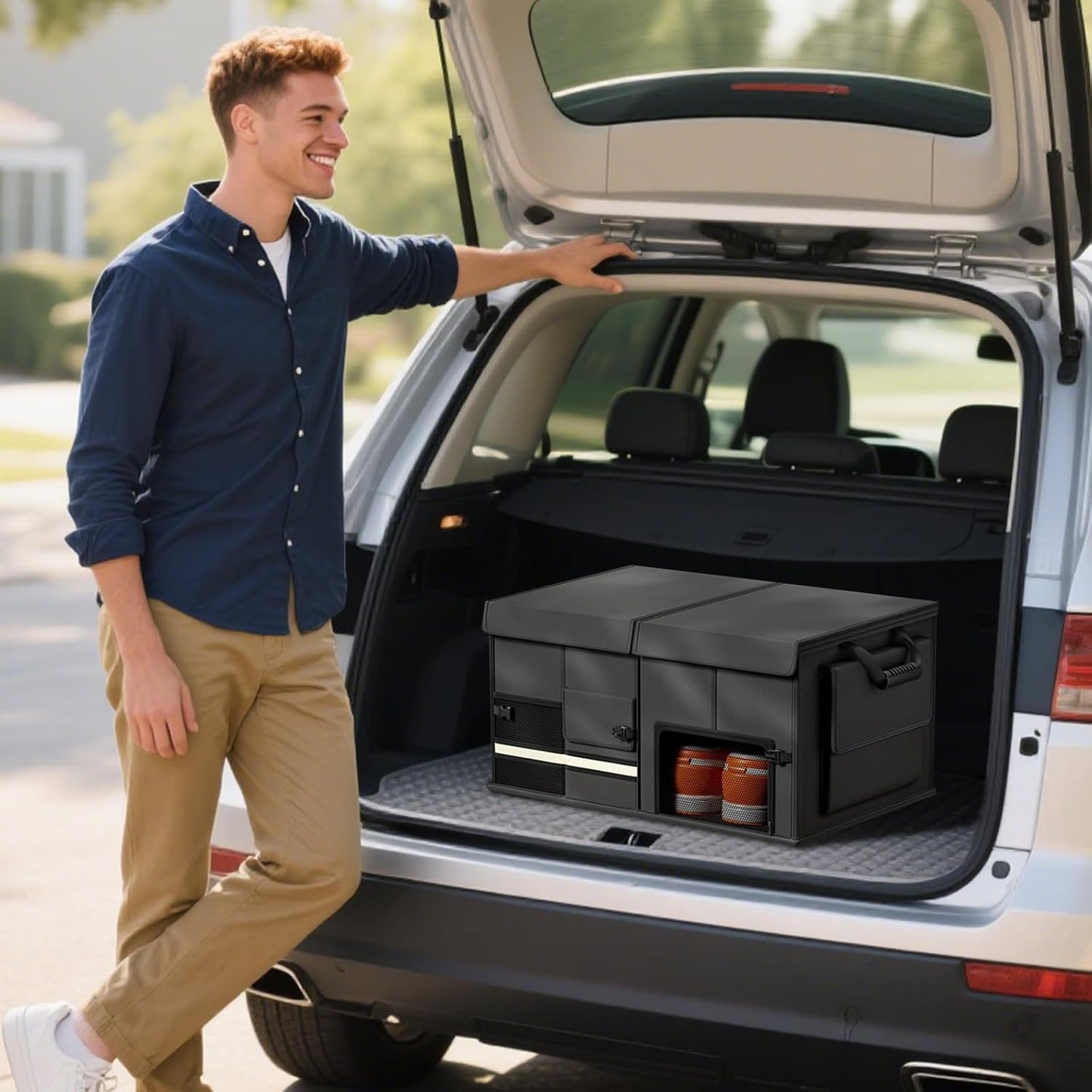 Ergocar Car Trunk Storage Organizer Oxford Cloth Car Interior Accessories Folding Multi-Compartment Suitable For Suv/Truck/Automotive