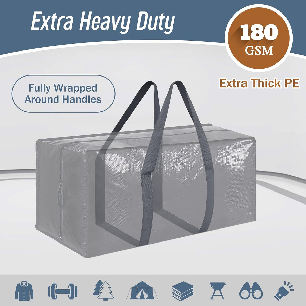12 Pack Extra Heavy Duty Large Moving Bags with Strong Zipper, Gray