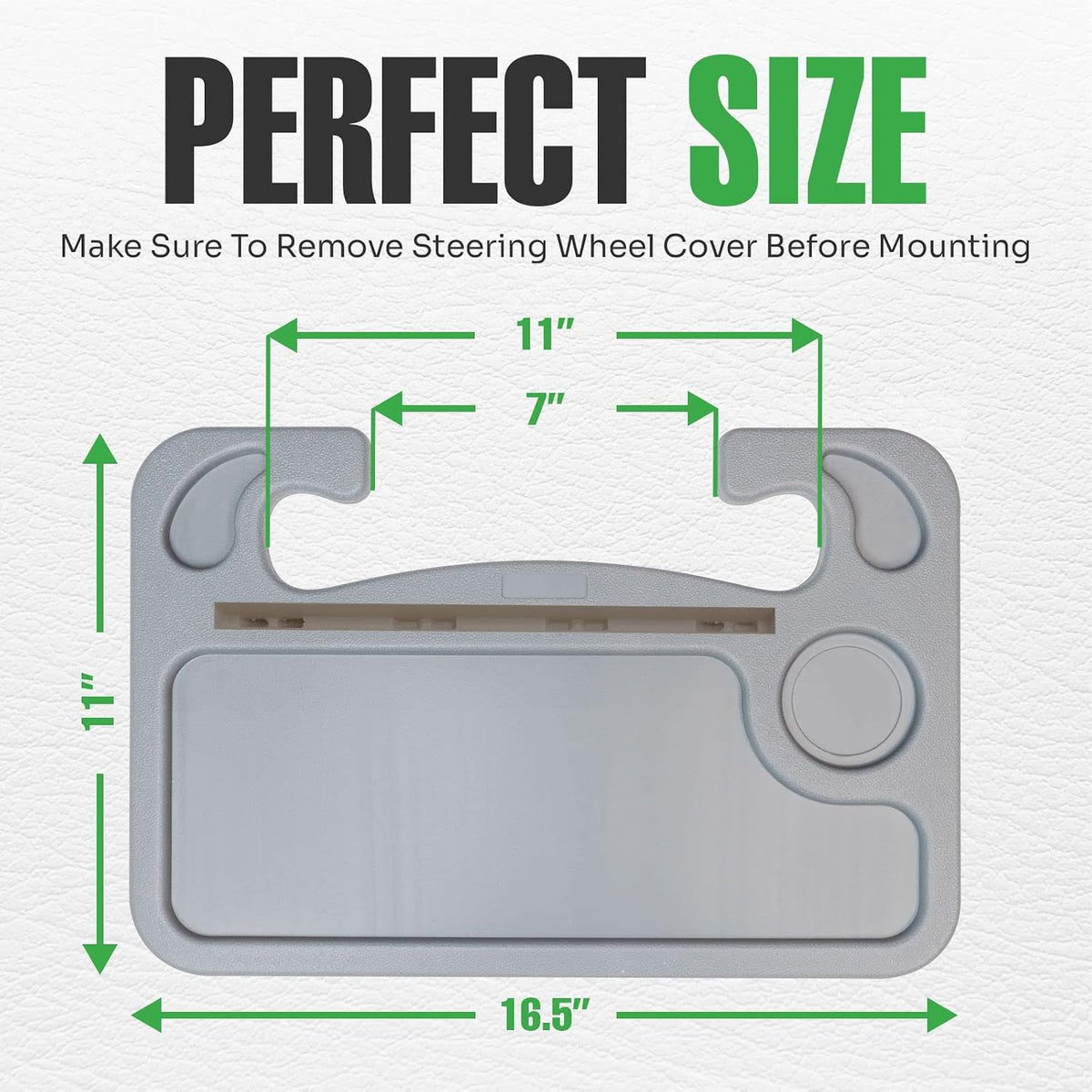 lebogner Steering Wheel Tray, Car Food Trays for Eating with Tablet Slot, Multipurpose Double-Sided Hook On Travel Auto Steering Wheel Desk Table for Laptop & Notebook with Cup Holder, Grey