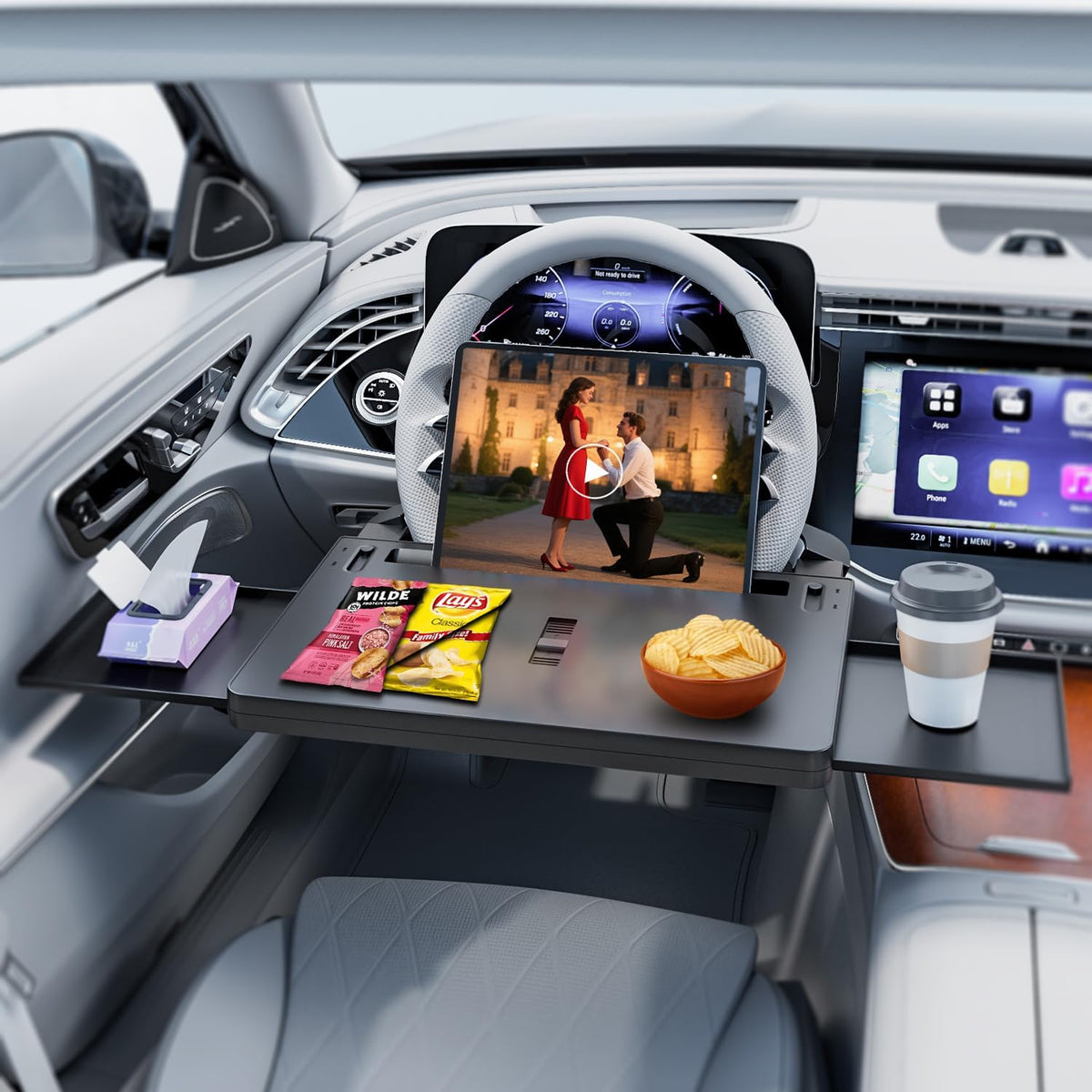 Car Back Seat Tray Table&Steering Wheel Tray, Car Food Tray, Car Desk for Laptop, Multipurpose Car Table for Eating & Work