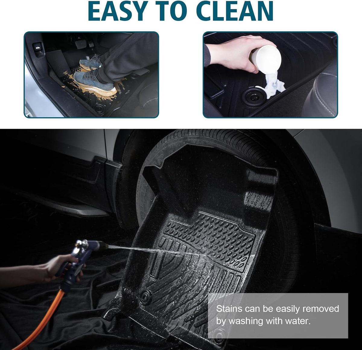 All Weather Floor Mats for 2012-2017 Chevy Equinox & GMC Terrain/Terrain Denali, Waterproof TPE Rubber Anti-Slip Car Carpet, 2 Row Front & Rear Custom Fit Car Floor Liner