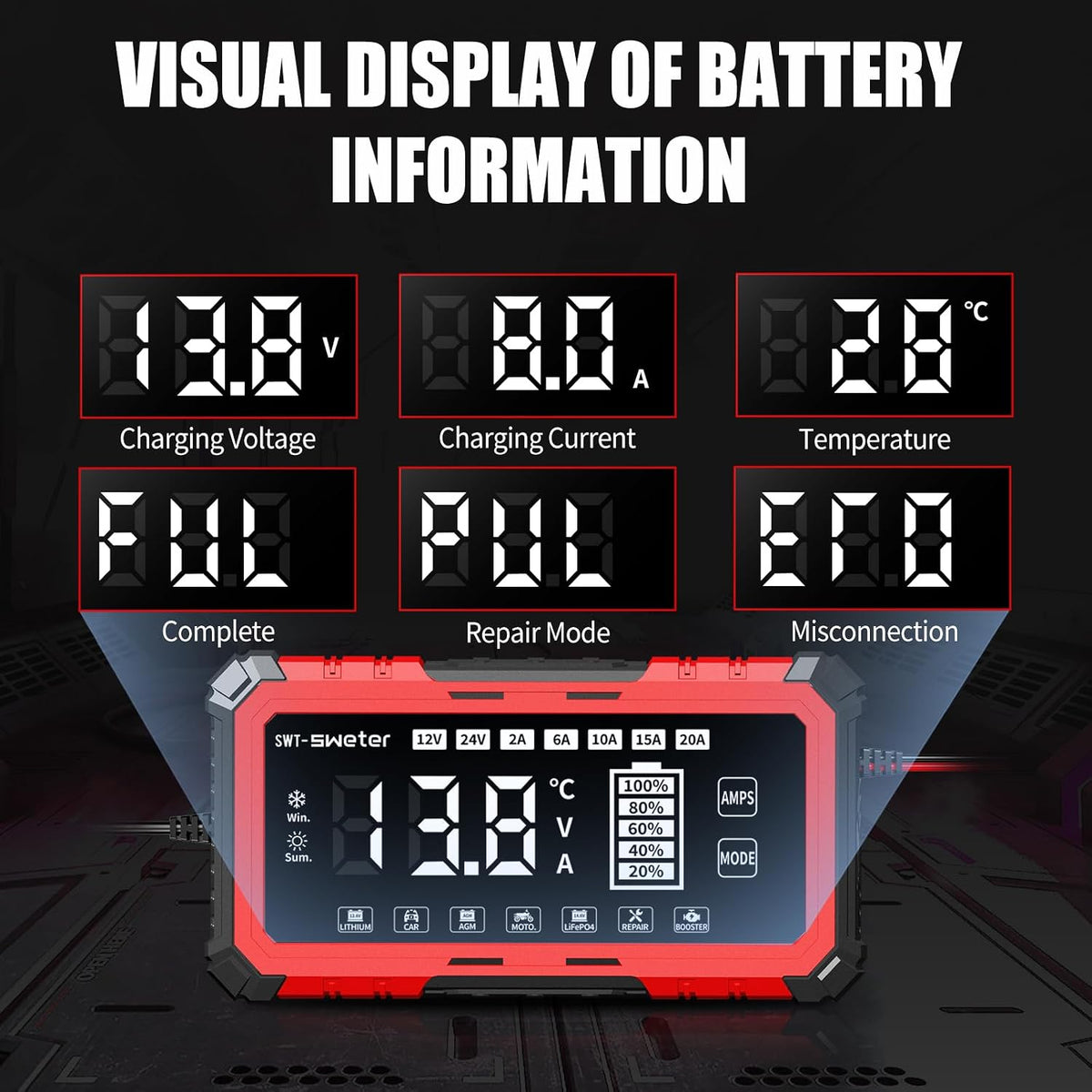 20A Smart Car Battery Charger & Maintainer 12V/24V