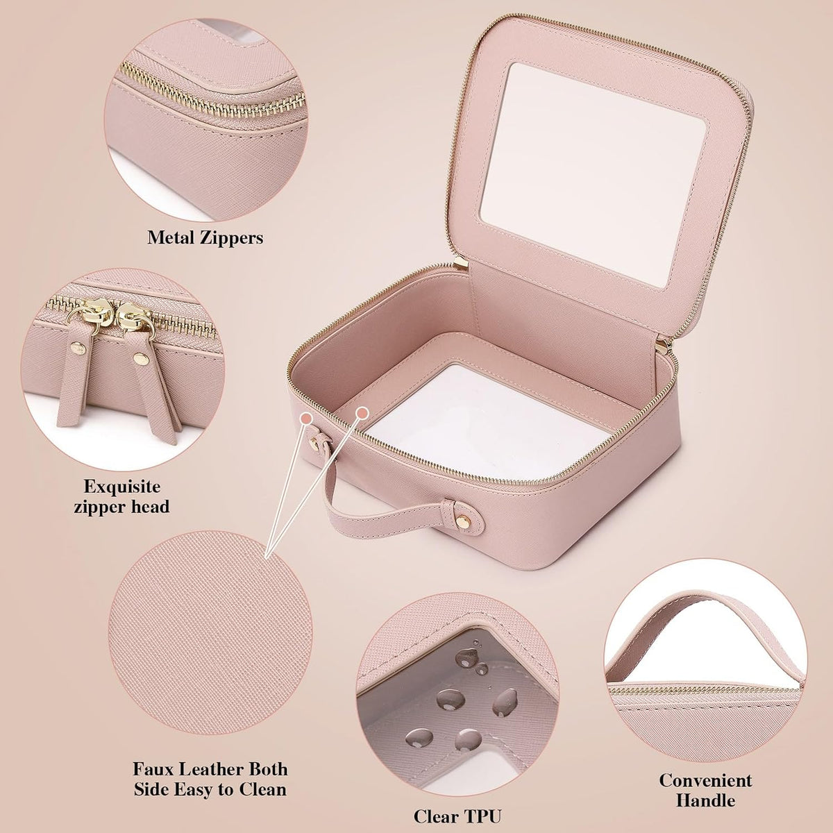 Pinkmik Clear Makeup Bag with Brush Bag, (Pink, L+SLIM)