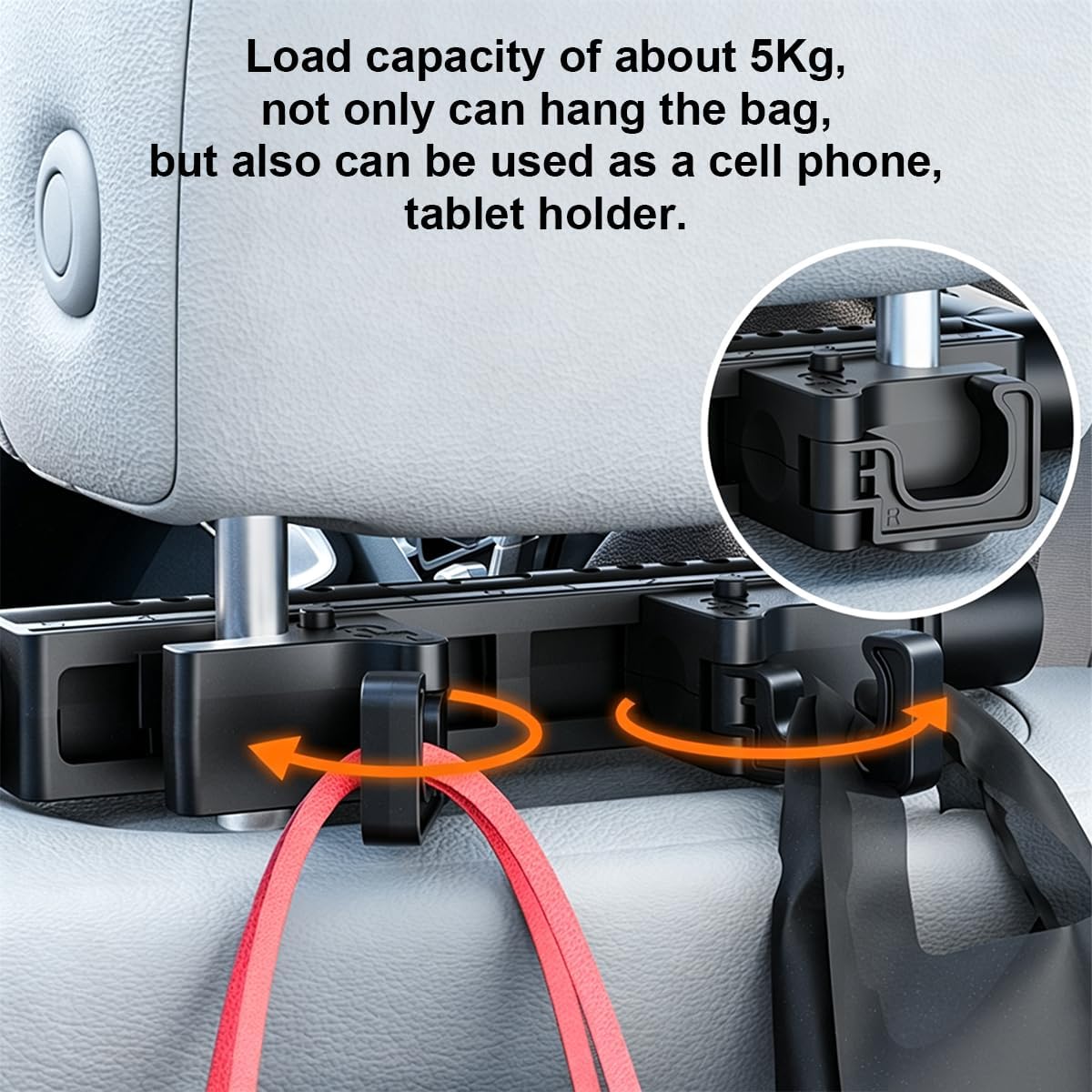 Car Headrest Pillow with Hook, Adjustable Car Seat Neck Support with Memory Foam &amp; Ice Silk, 360° Rotating Travel Sleeping Headrest for Kids &amp; Adults (1 Eye Mask Included)