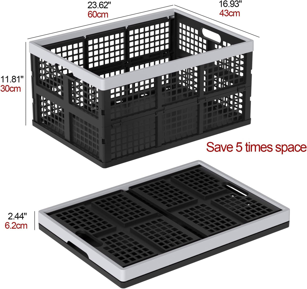 4 Packs 66 Liter Large Plastic Collapsible Storage Crates