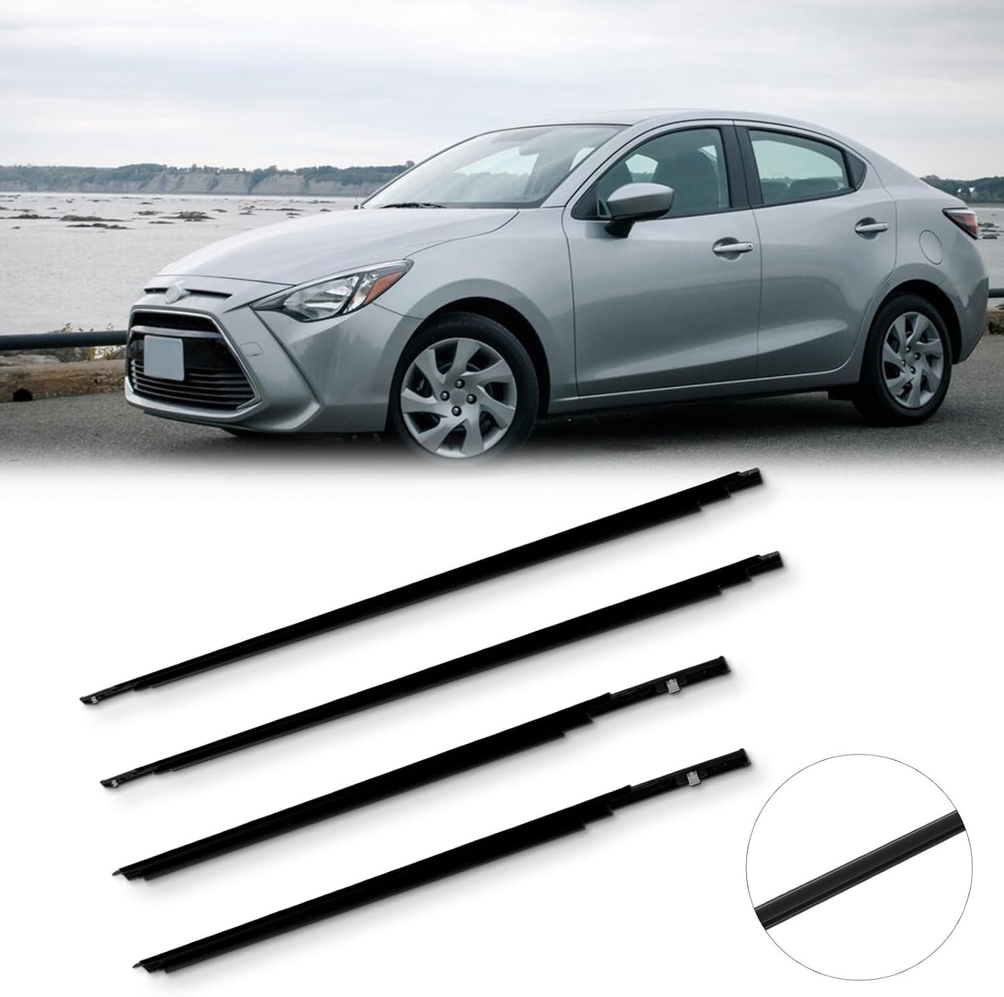OCPTY 4PCS Car Outer Door Window Molding Trim Weatherstrip Window Seal Compatible with 2007-2016 For Toyota Yaris Sedan 4-Door, Replace 68160-52150,68180-52130,68210-52150,68230-52130