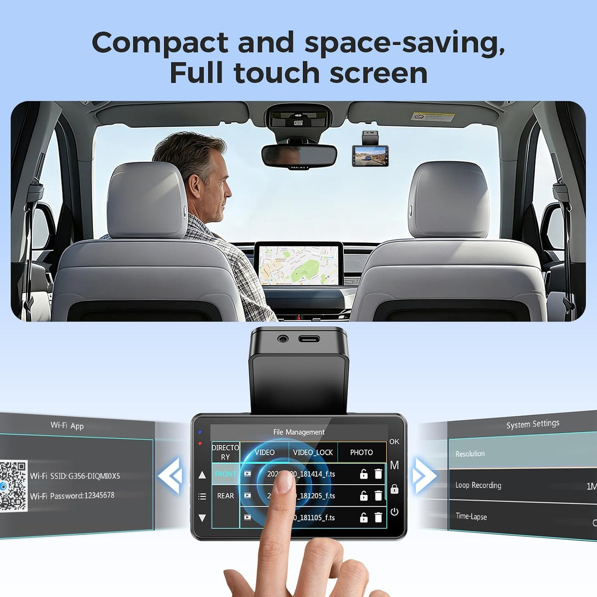 4K+4K Front‑Rear Dash Cam, 3.6" IPS Touch Screen, Sony STARVIS Image Sensor