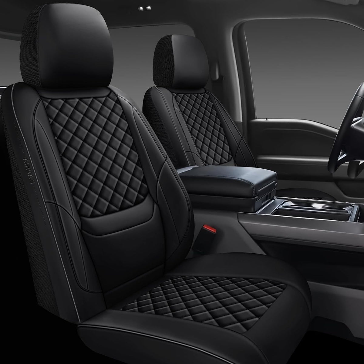 Full Coverage Black Leather Car Seat Covers Full Set