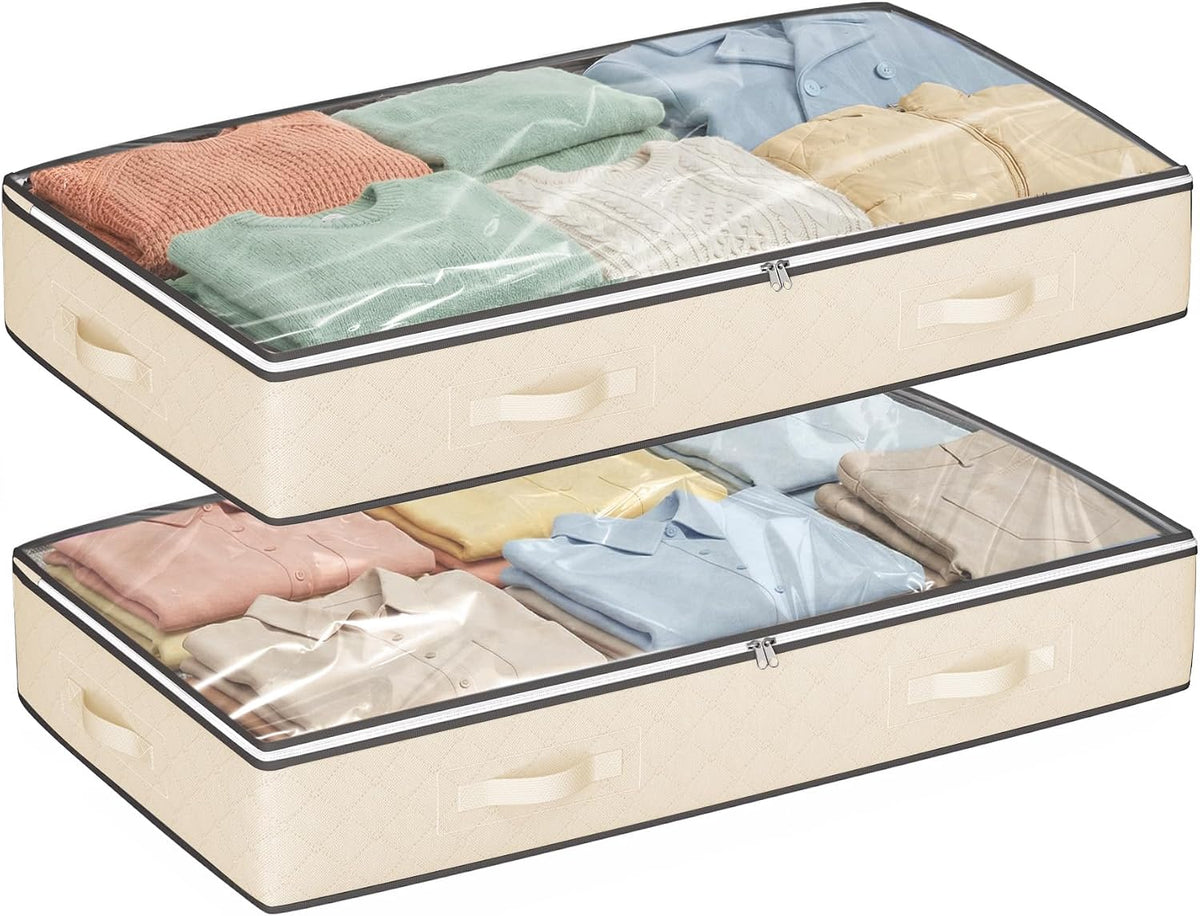 Budding Joy 95L Under Bed Storage Containers, 2 Pack Beige