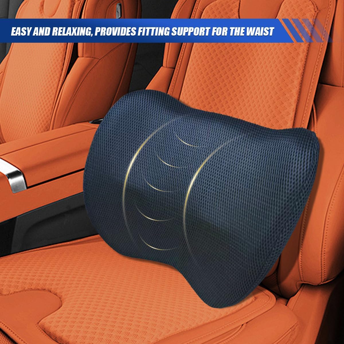 Car Lumbar Support Pillow, Breathable Memory Foam Car Seat Back Cushion for Comfortable Driving, Universal Auto Interior Rest Pillow for Home, Office, Wheelchair (Blue)