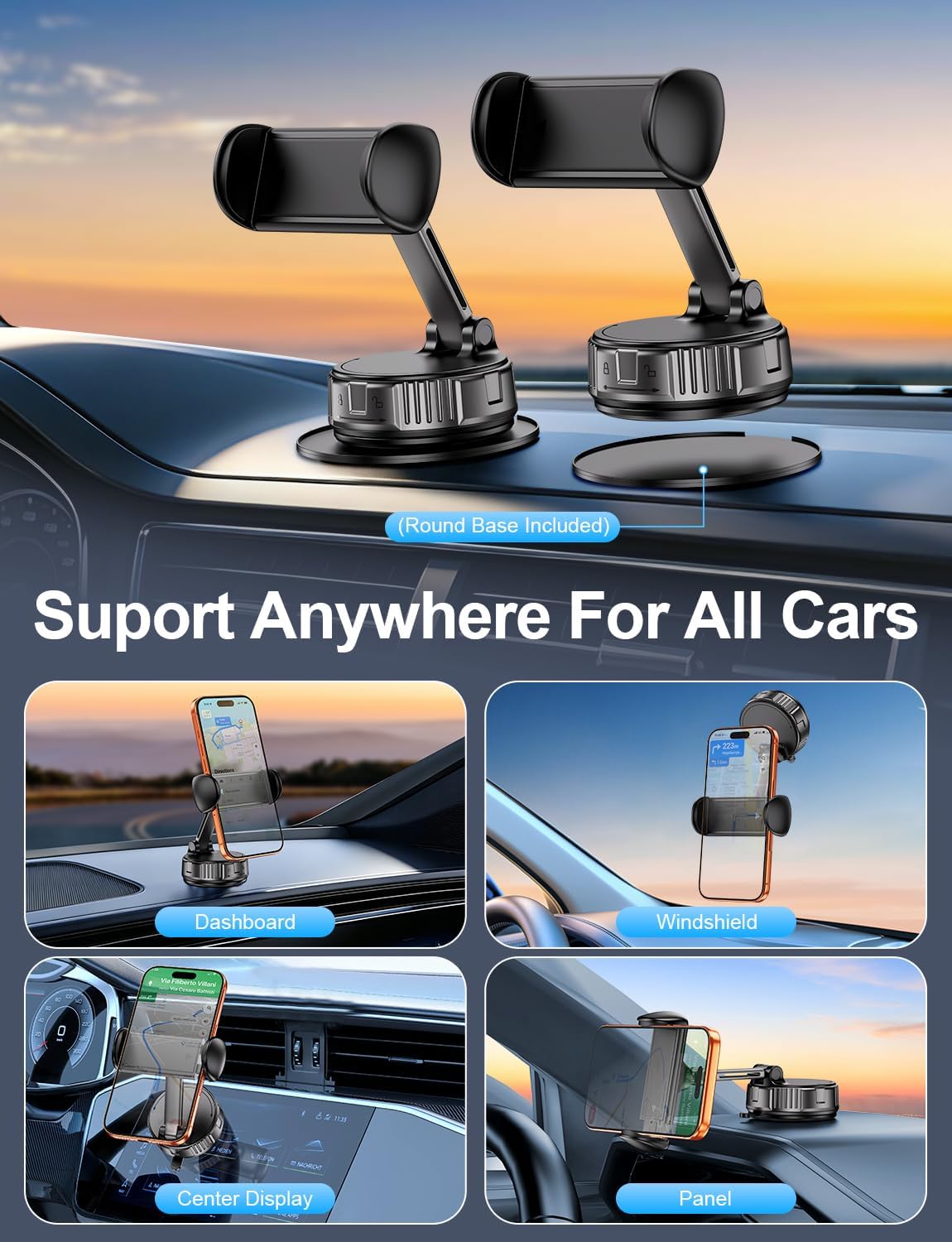 Strong Suction Phone Holders for Your Car, Vacuum Car Phone Holder Mount