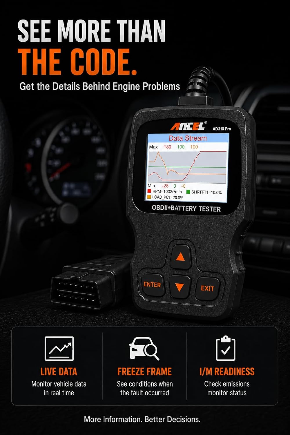 ANCEL AD310 Pro Bluetooth OBD2 Scanner & Battery Tester for Cars