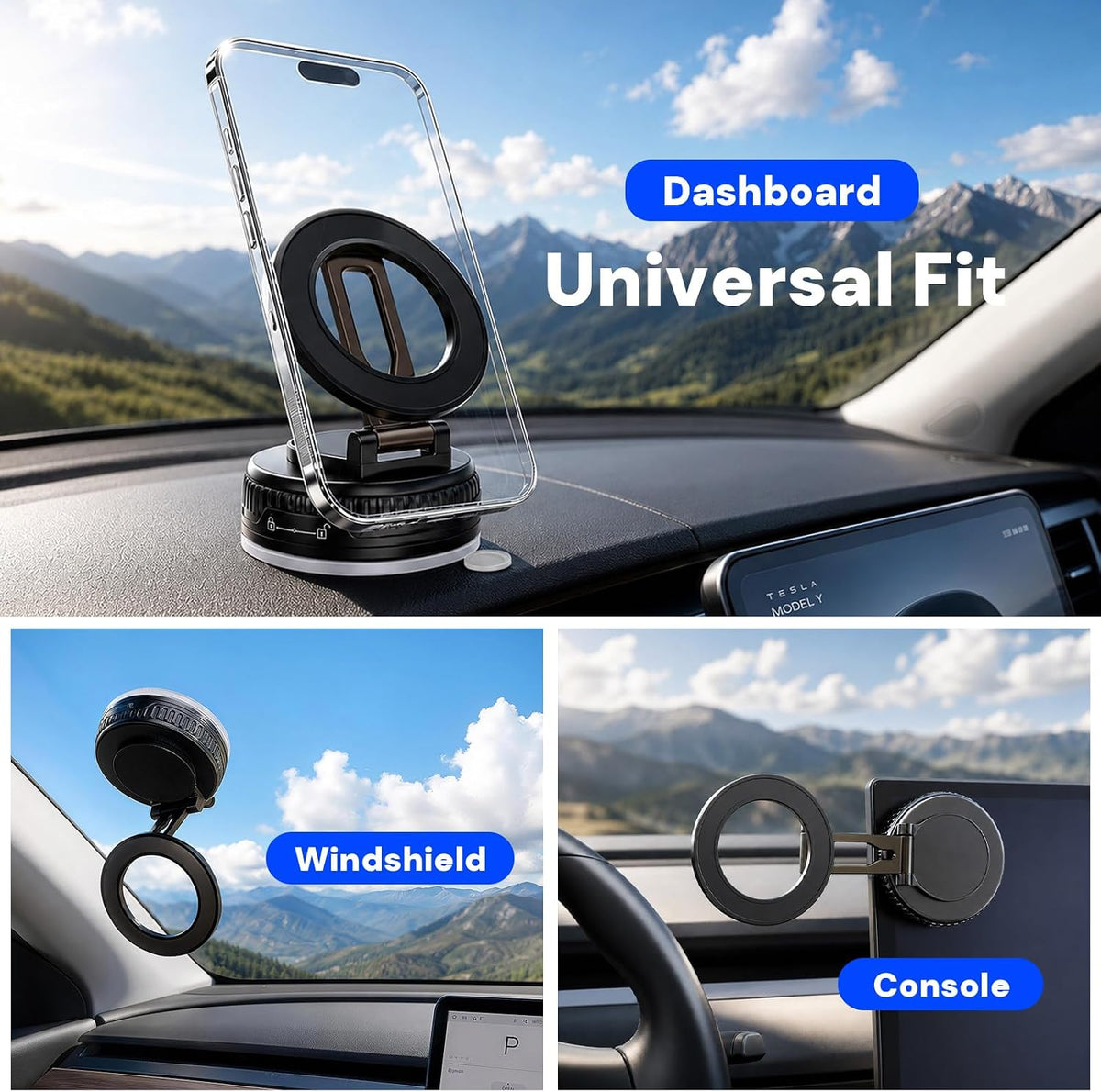 2026 Upgraded Magnetic Car Phone Mount for MagSafe: 360° Rotatable Adjustable Holder with 180+LBS Strong Suction Cup & 2800gf Magnet, Compatible with iPhone 17/16/15 Series & Android Devices
