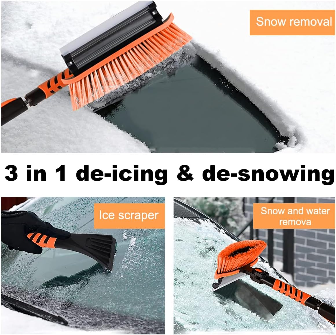 Yourkar 41" Extendable Ice Scrapers for Car Windshield, 3 in 1 Ice Scraper and Snow Brush for Car Windshield with Foam Grip, Car Snow Removal Equipment for Cars SUVs Trucks
