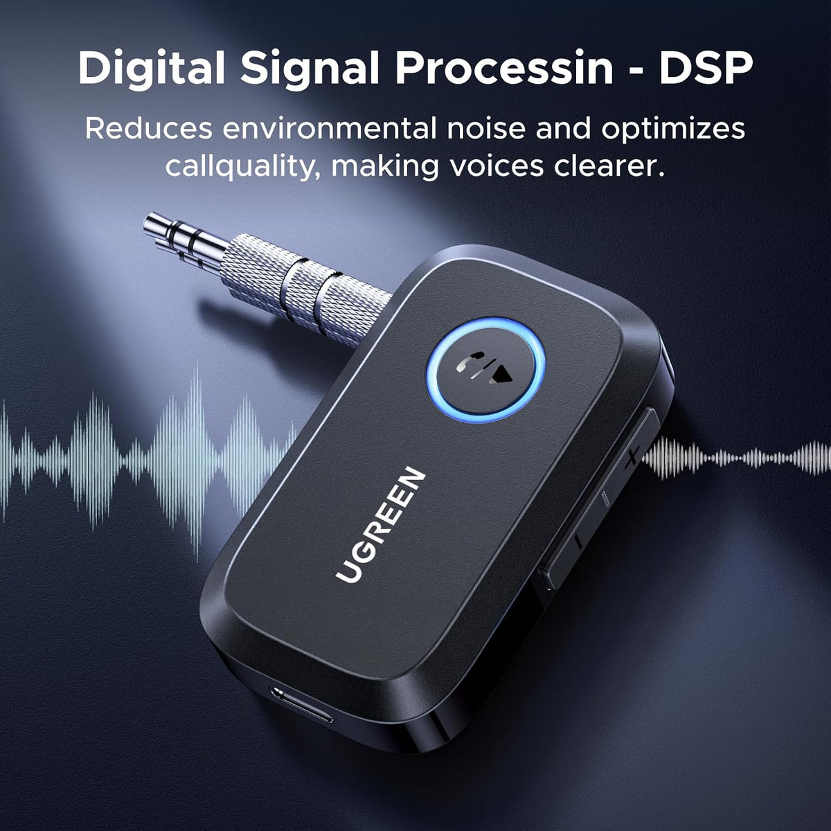 UGREEN Bluetooth 5.4 Car Adapter, Hands-Free Call & Noise Cancelling AUX to Bluetooth Adapter for Car, 3.5mm Audio Blue-Tooth Receiver for Cars Stereo Home Speaker - 15H Battery Life