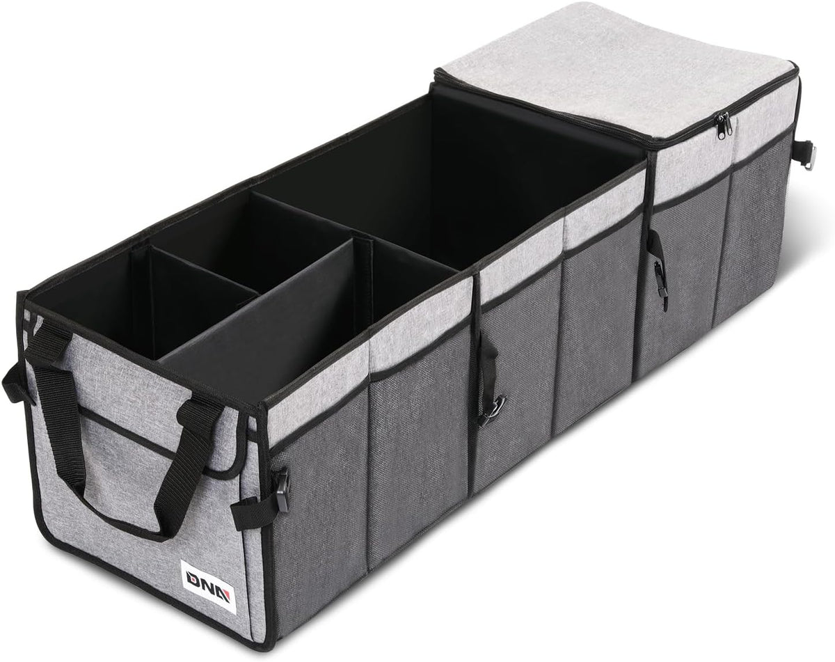 DNA Motoring Trunk Organizer for Car, 90L Large Capacity Foldable Trunk Organizer, Multi Compartment Car Trunk Organizer for Women Men, Grey, TOOLS-00421