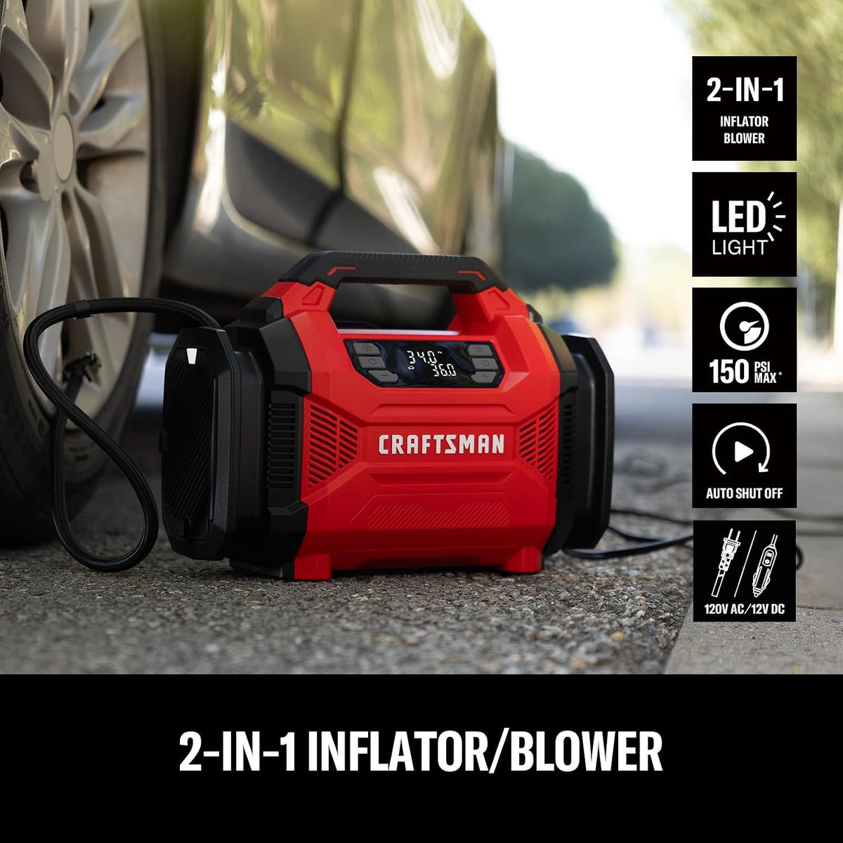 CRAFTSMAN Dual Power Tire Inflator with Digital Gauge & Auto Shut-Off