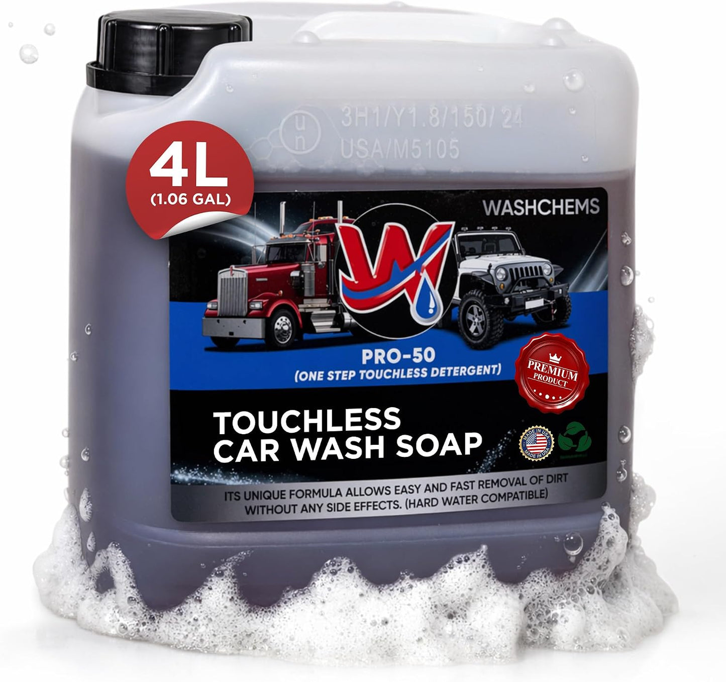 Wash Chems Pro 50 Touchless One Step Car Wash Detergent Soap Concentrate No Brushing, Commercial Grade Professional Auto Foam Cleaner Also Great for Trucks & Tractors