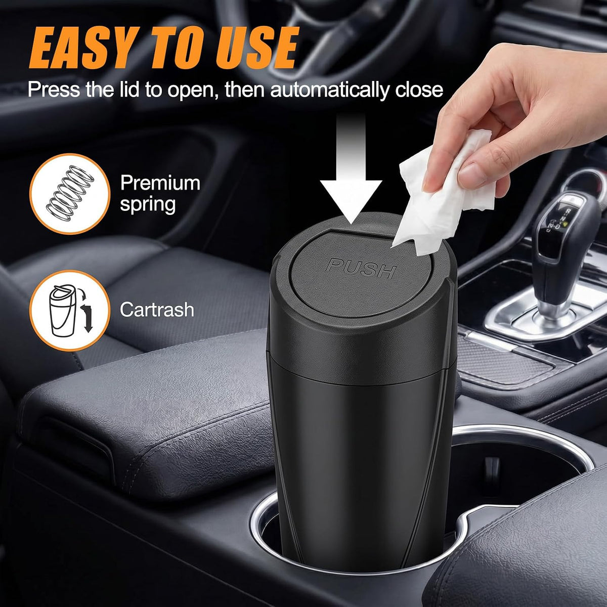 Outus 3 Pack Car Trash Can with Lid, Leakproof Car Garbage Can Cup Holder with 60 Bags Mini Trash Cans for Cars, Small Vehicle Garbage Bin for Cars, Office, Home, Bedroom, Black