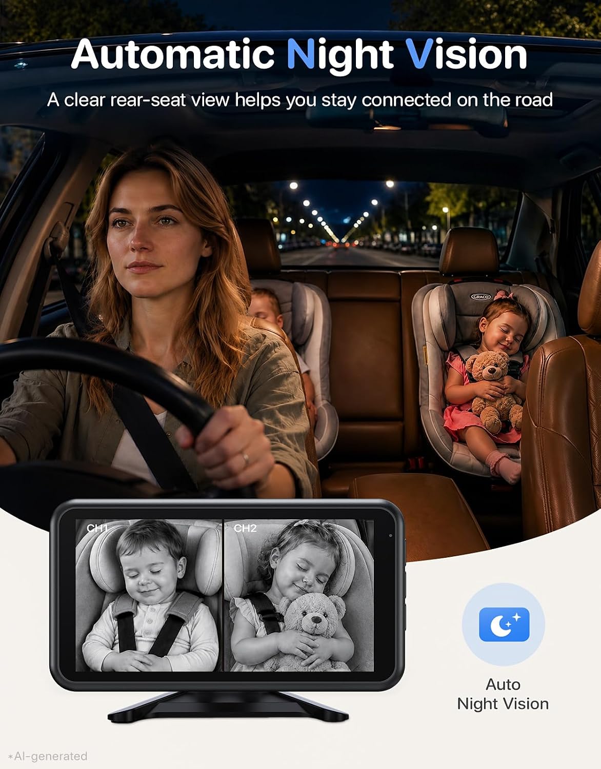 LUCKVIEW Dual Baby Car Camera, 5.2" Split Screen with 2 Cameras