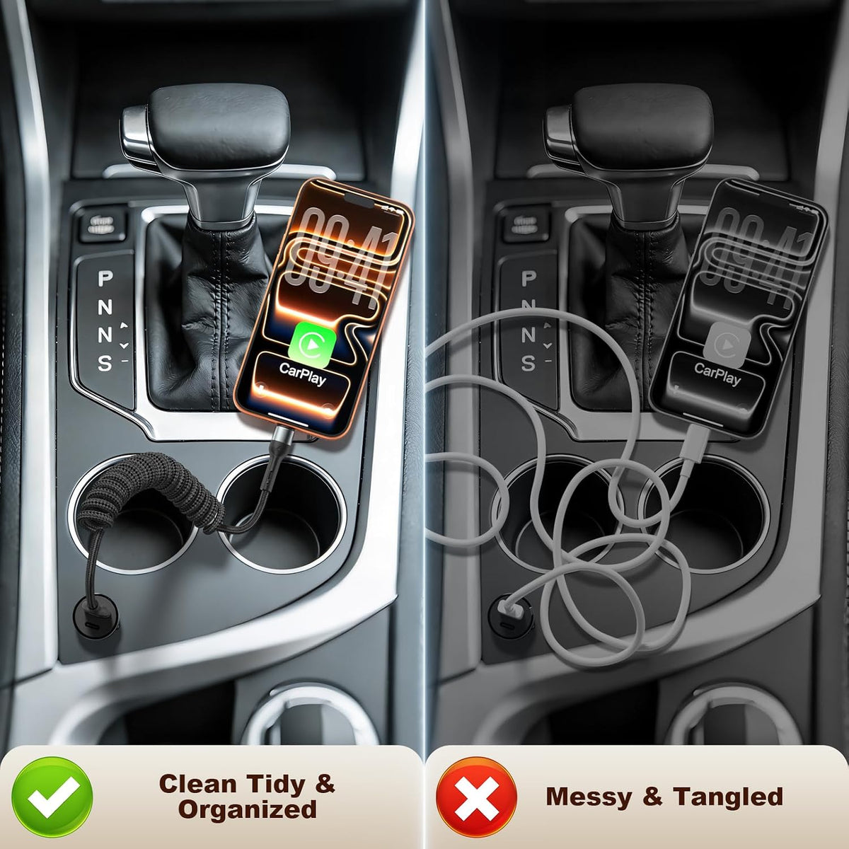 Coiled USB A to USB C Cable, iPhone Car Charger,Carplay Cord 2 Pack(3ft)