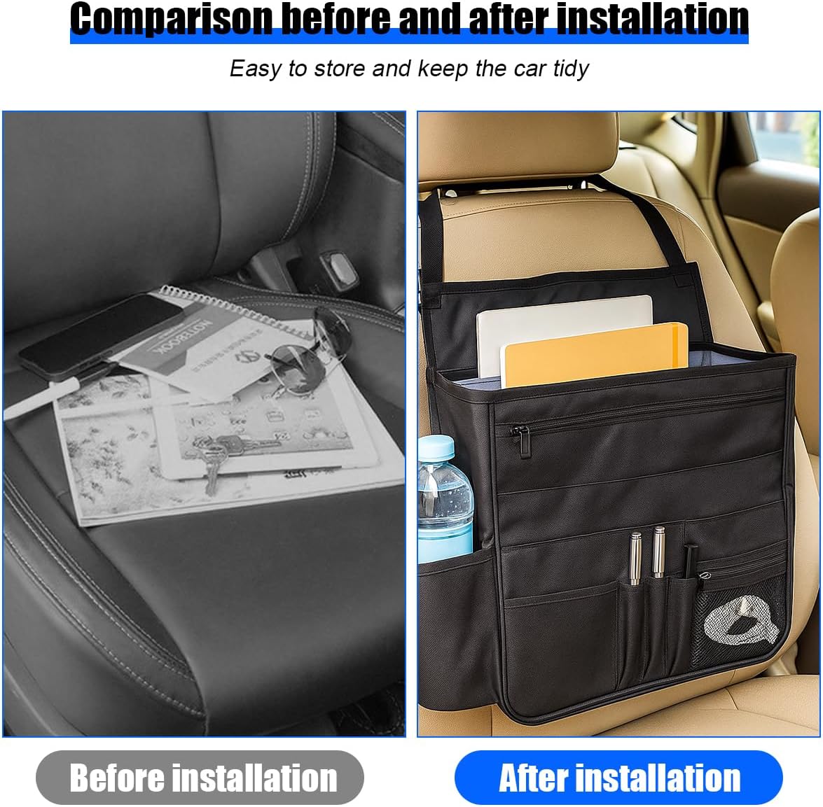 Car Front Seat Organizer, Multi-Pocket Vehicle Hanging Passenger Back Seat Storage Bag with Adjustable Straps, Automotive Interior Storage Organizer, Universal for SUV RV Truck