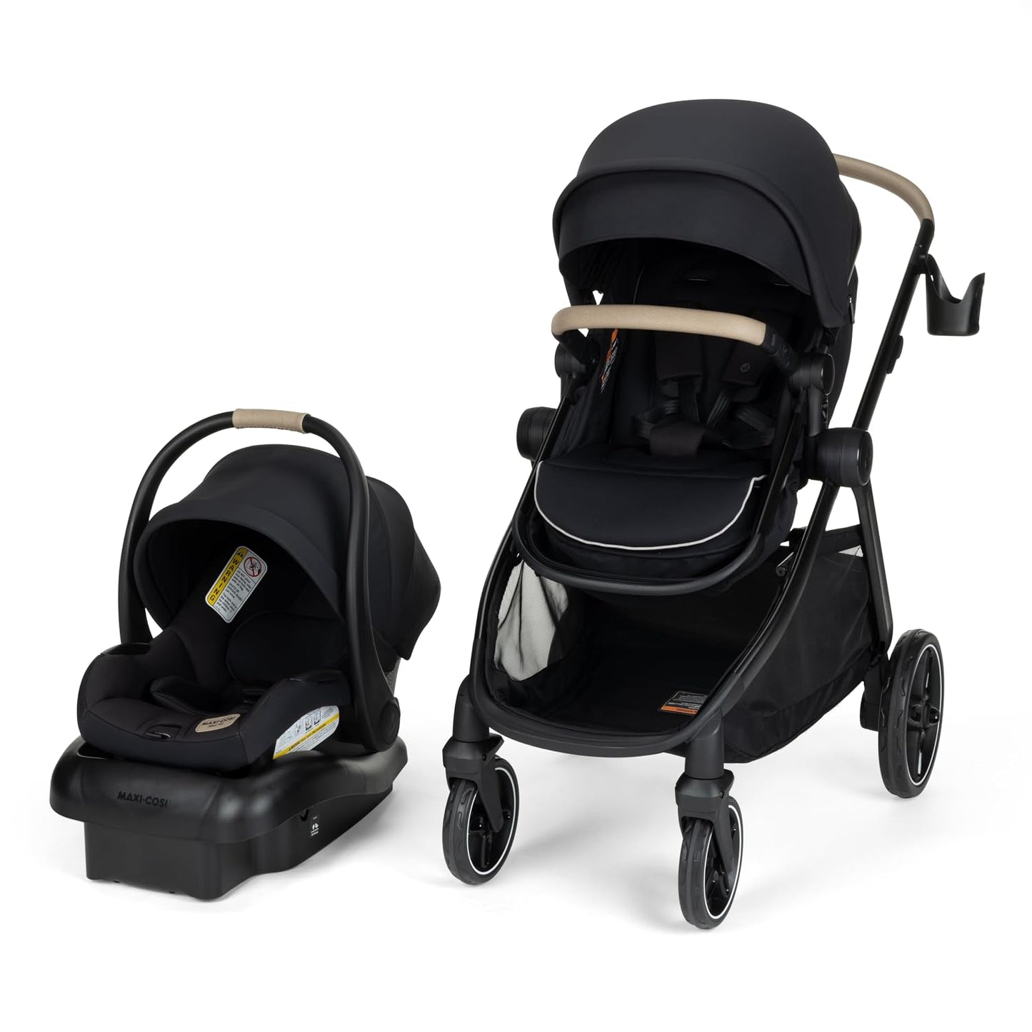 Maxi-Cosi Zelia Pro 5-in-1 Travel System with Mico Pro Infant Car Seat and Baby Stroller Combo, Reversible Seat, Large Wheels, Adjustable Handle, Newborn to Toddler, Lightweight, Caspian Caviar