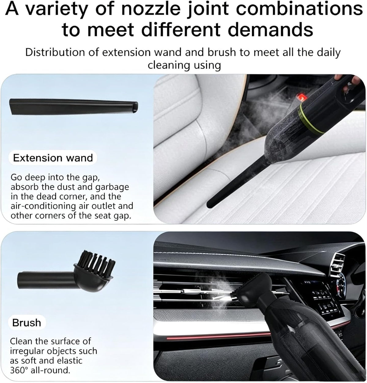 Mini Vacuum, Cordless Car Vacuum with 2 Suction Levels & Washable Hepa Filter, Low Noise Multi-Nozzle Lightweight Hand Vacuum for Car Home Office Red
